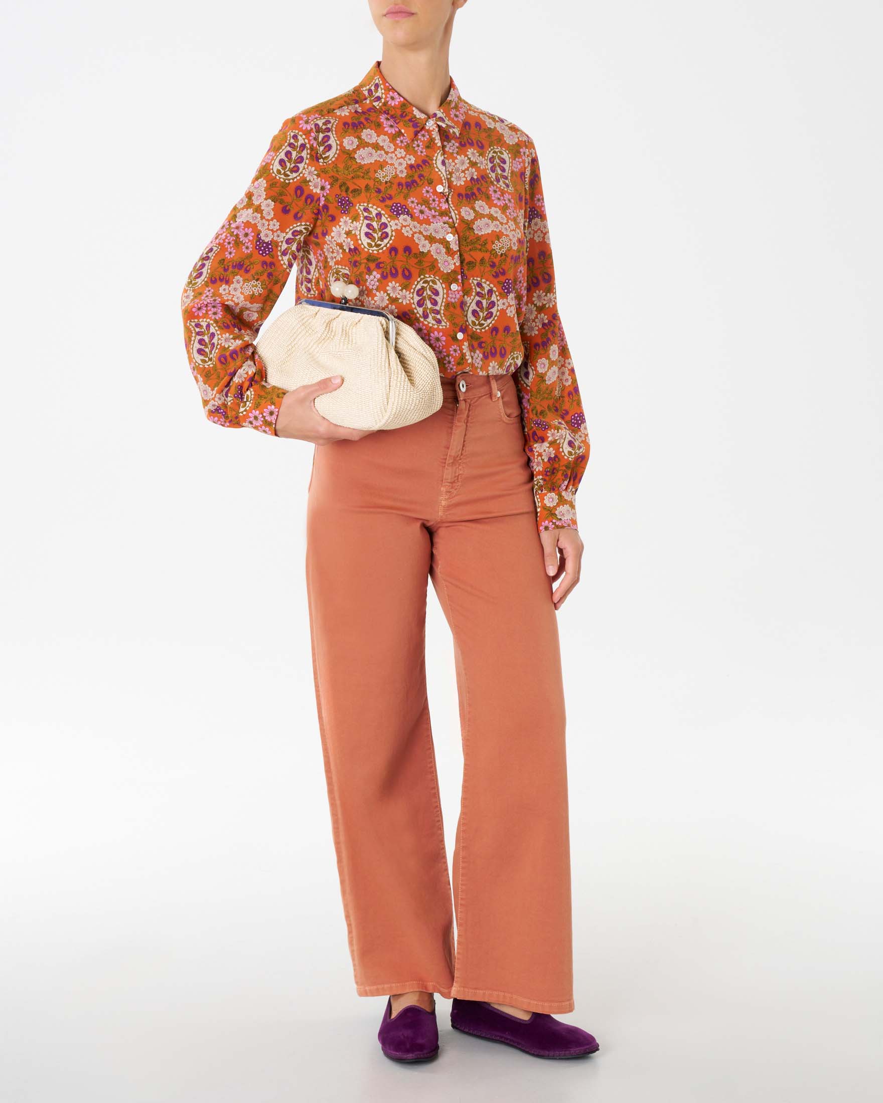 Pantaloni wide color coccio in bull di cotone image