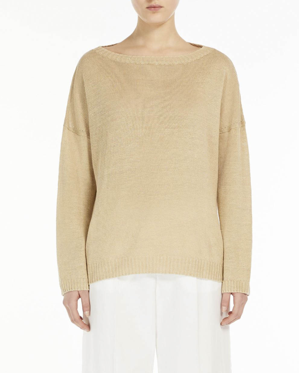 Maglia color grezzo dal volume boxy in lino con spacchi laterali