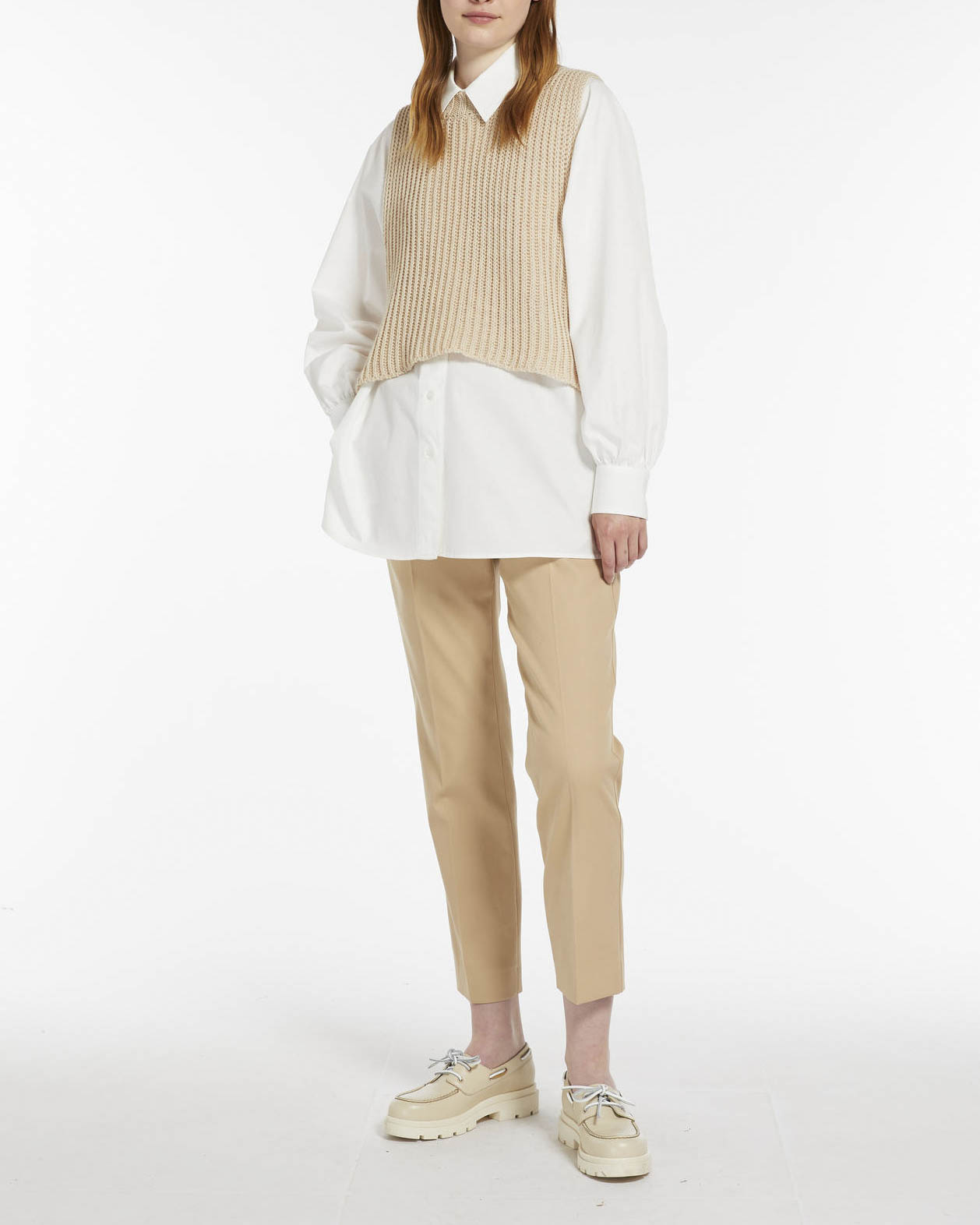 Pantaloni color sabbia slim fit in cotone stretch