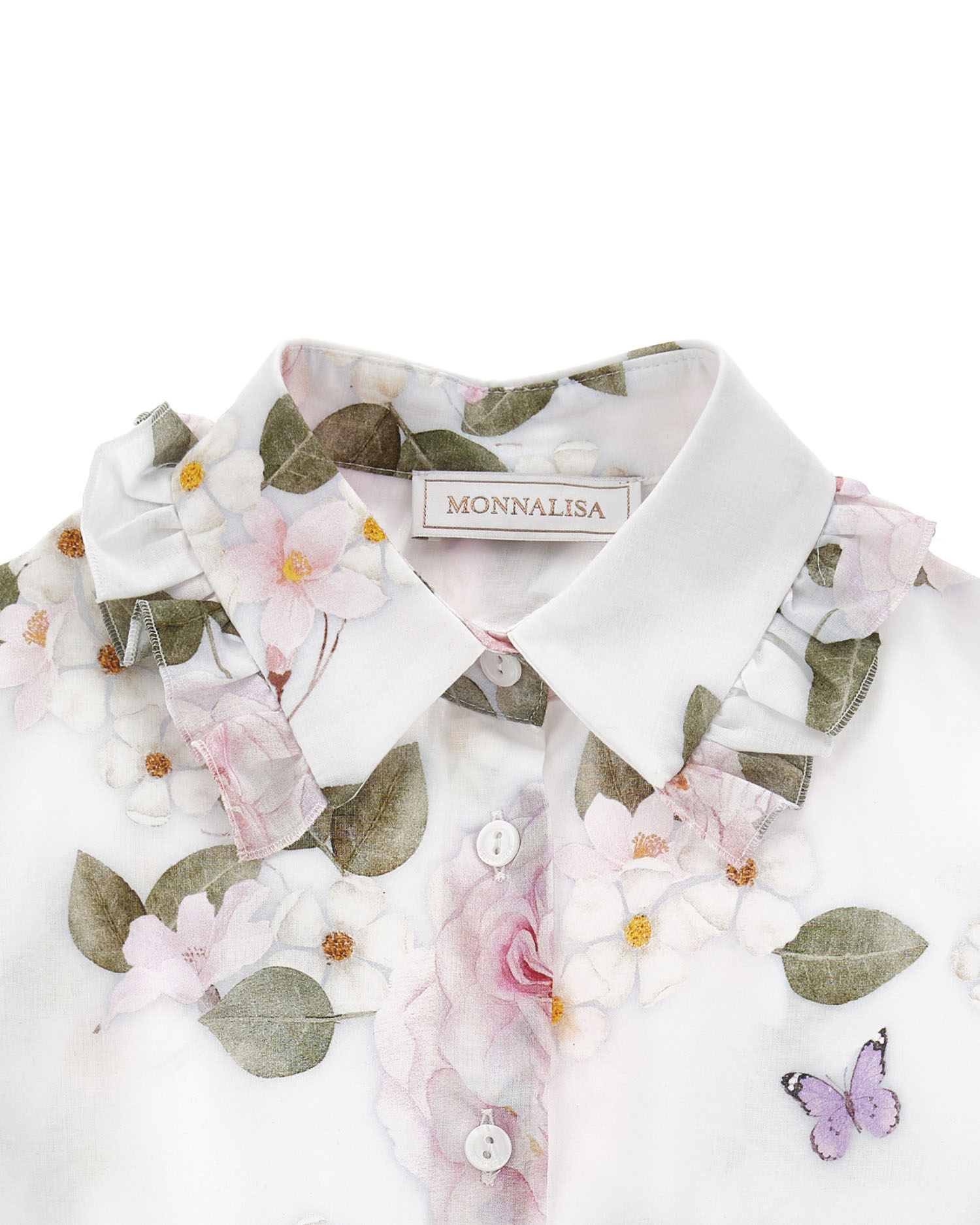 Blusa bianca cropped in mussola di cotone a fantasia floreale e maniche corte  image