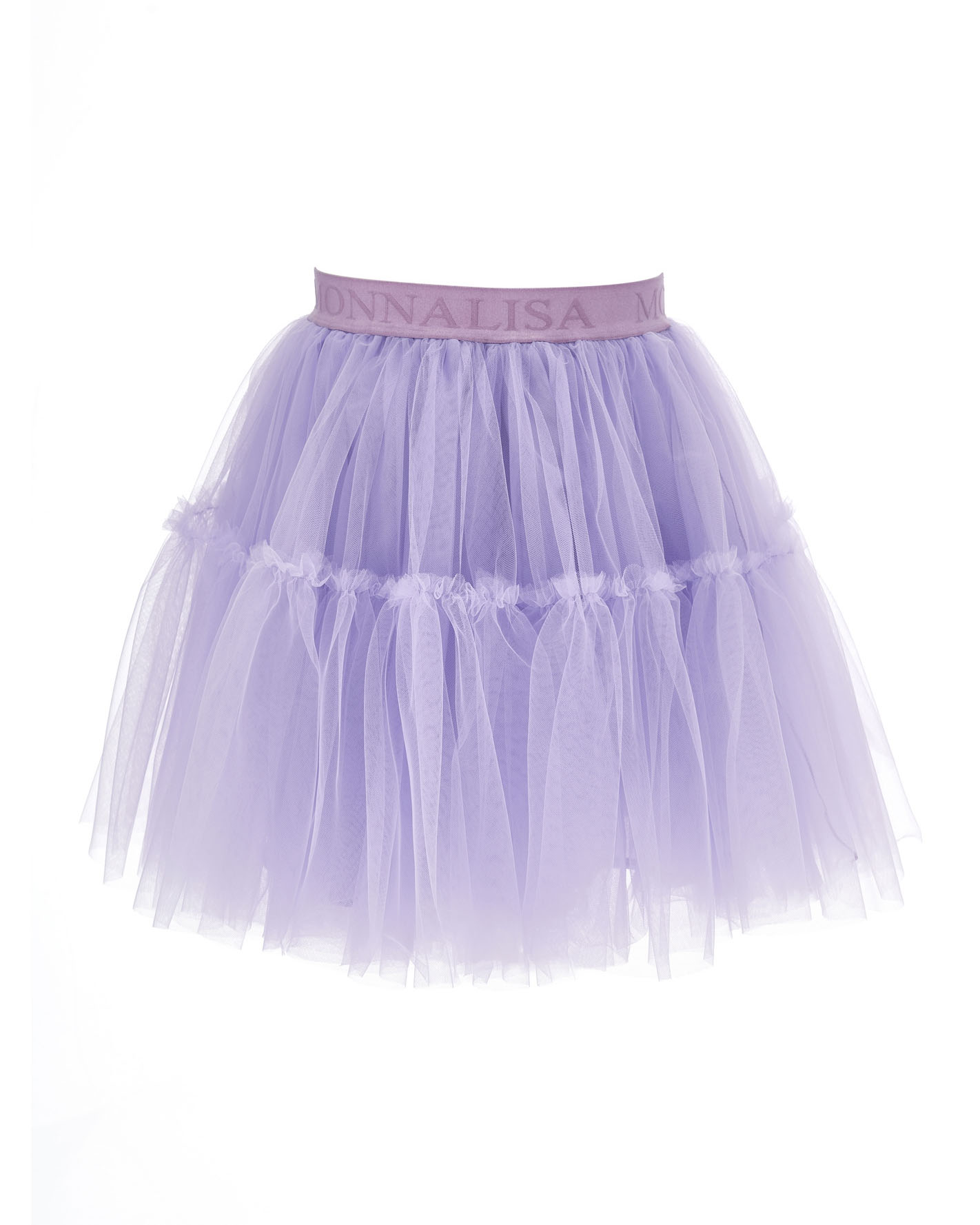 Gonna Monnalisa a lunghezza media in tulle lilla con balze