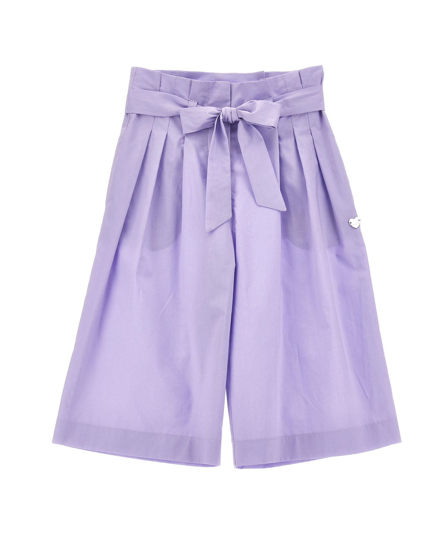 Pantalone corto lilla in popeline con fiocco