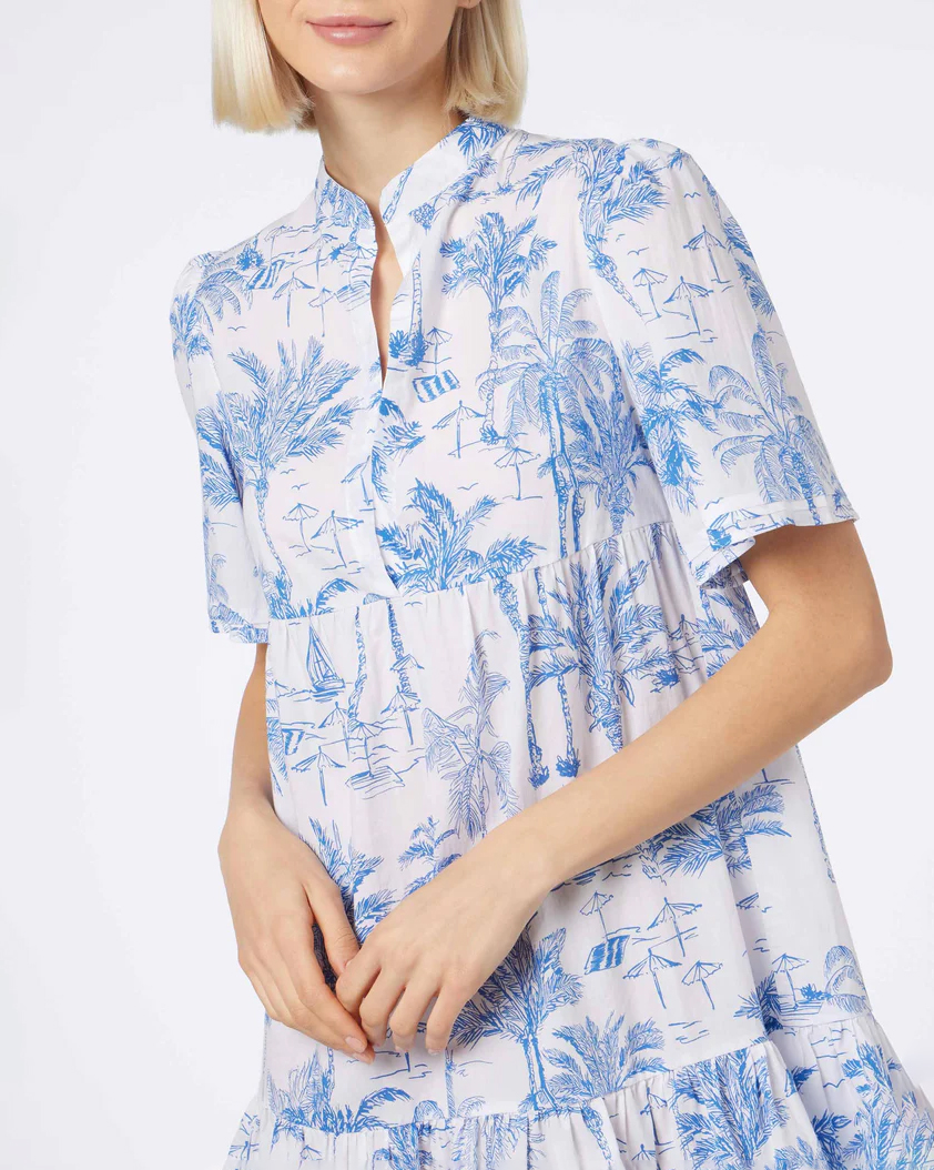 Abito corto bianco e azzurro a fantasia MC2 Saint Barth con maniche corte e balza al fondo image