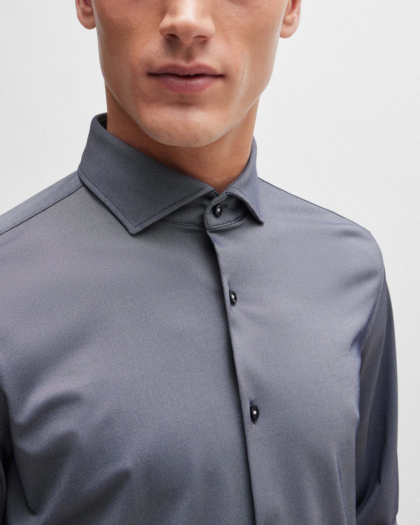 Camicia blu Spread in tessuto tecnico micro armatura con colletto aperto alla francese