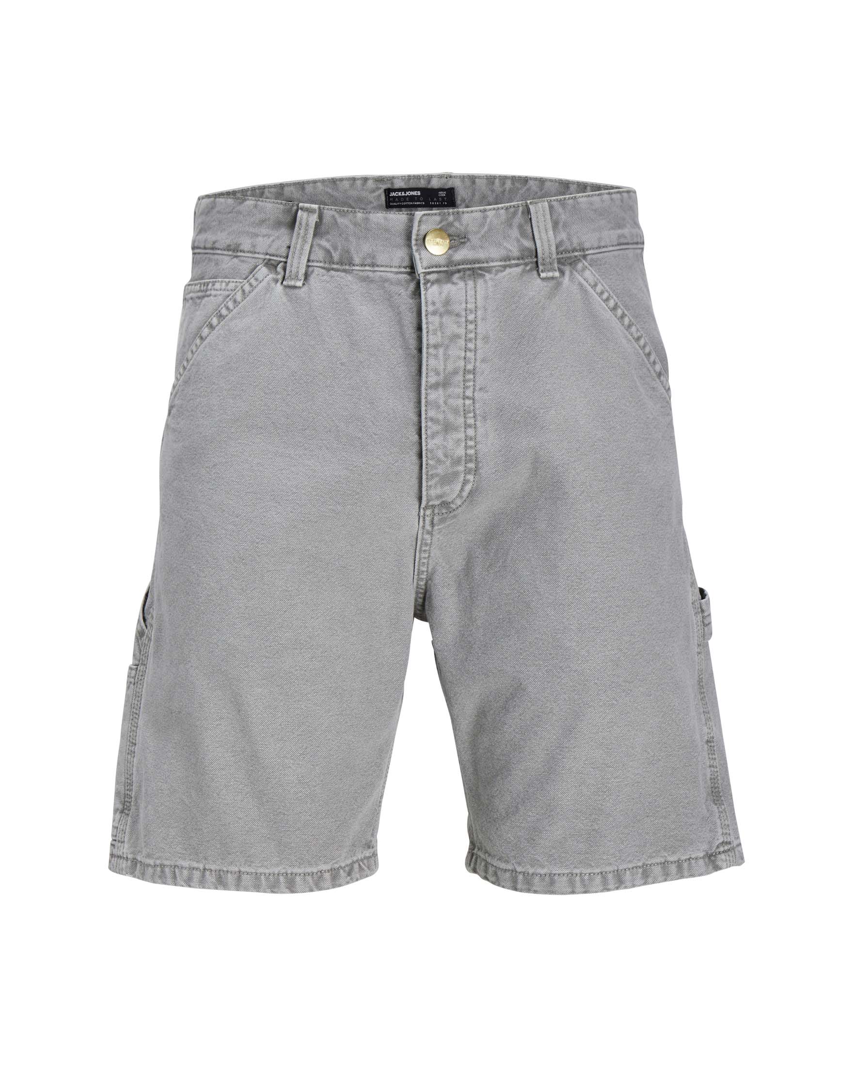 Bermuda carpenter grigio loose-fit in denim di puro cotone