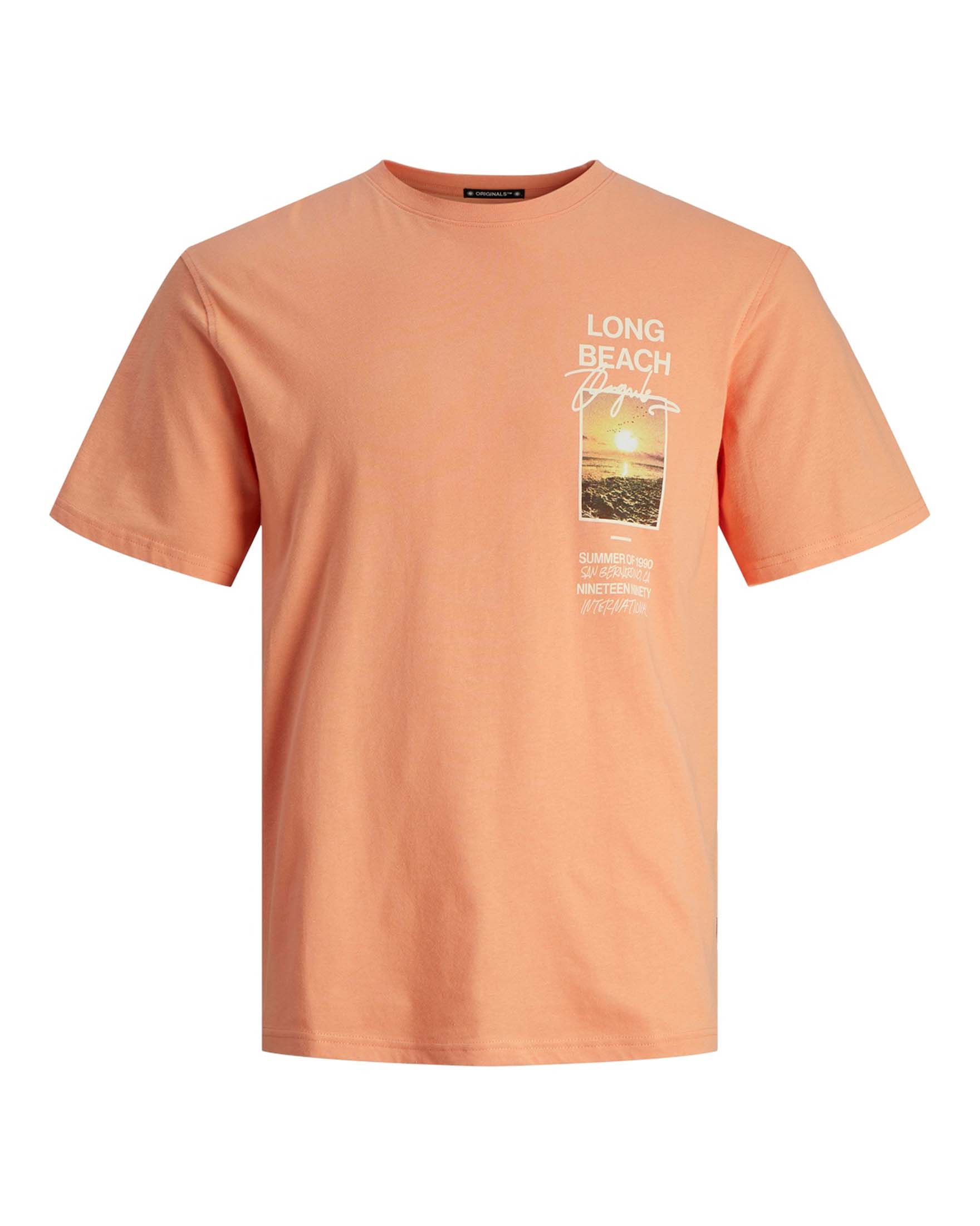 T-shirt arancione mezza manica in puro cotone con stampa fotografica sul petto