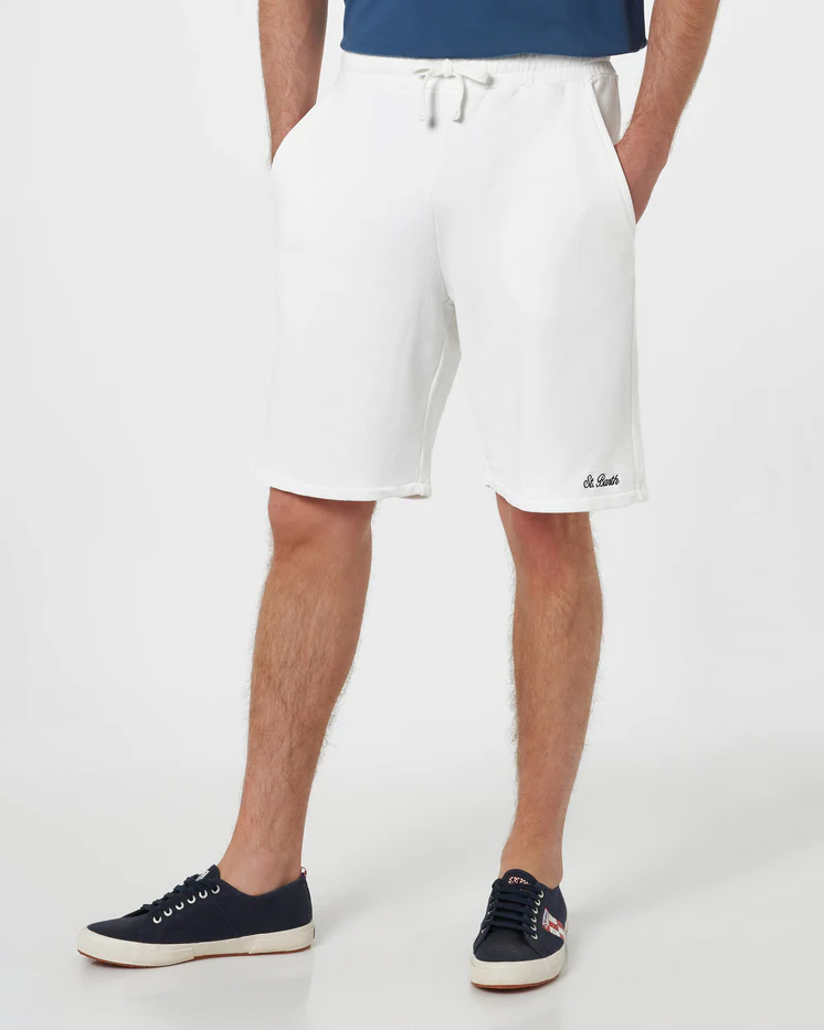MC2 Saint Barth — Bermuda MC2 Saint Barth bianco in felpa di cotone con logo ricamato sul fondo