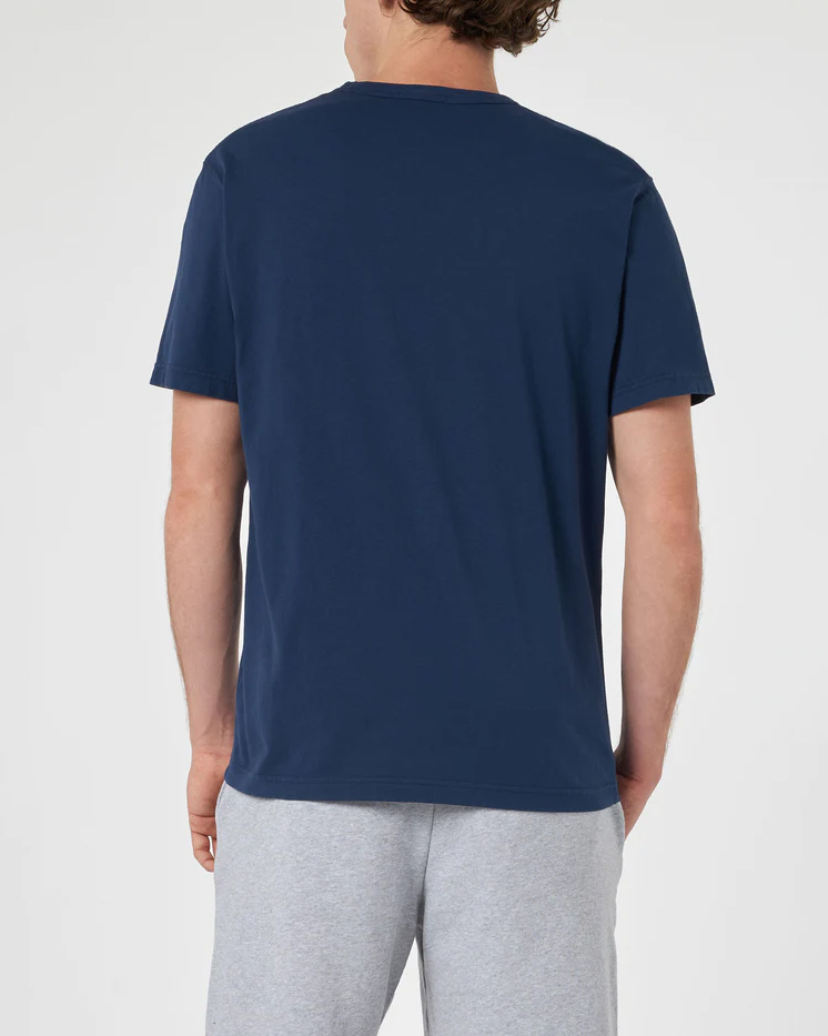 T-shirt MC2 Saint Barth blu mezza manica con logo scritta in tono ricamato sulla manica image