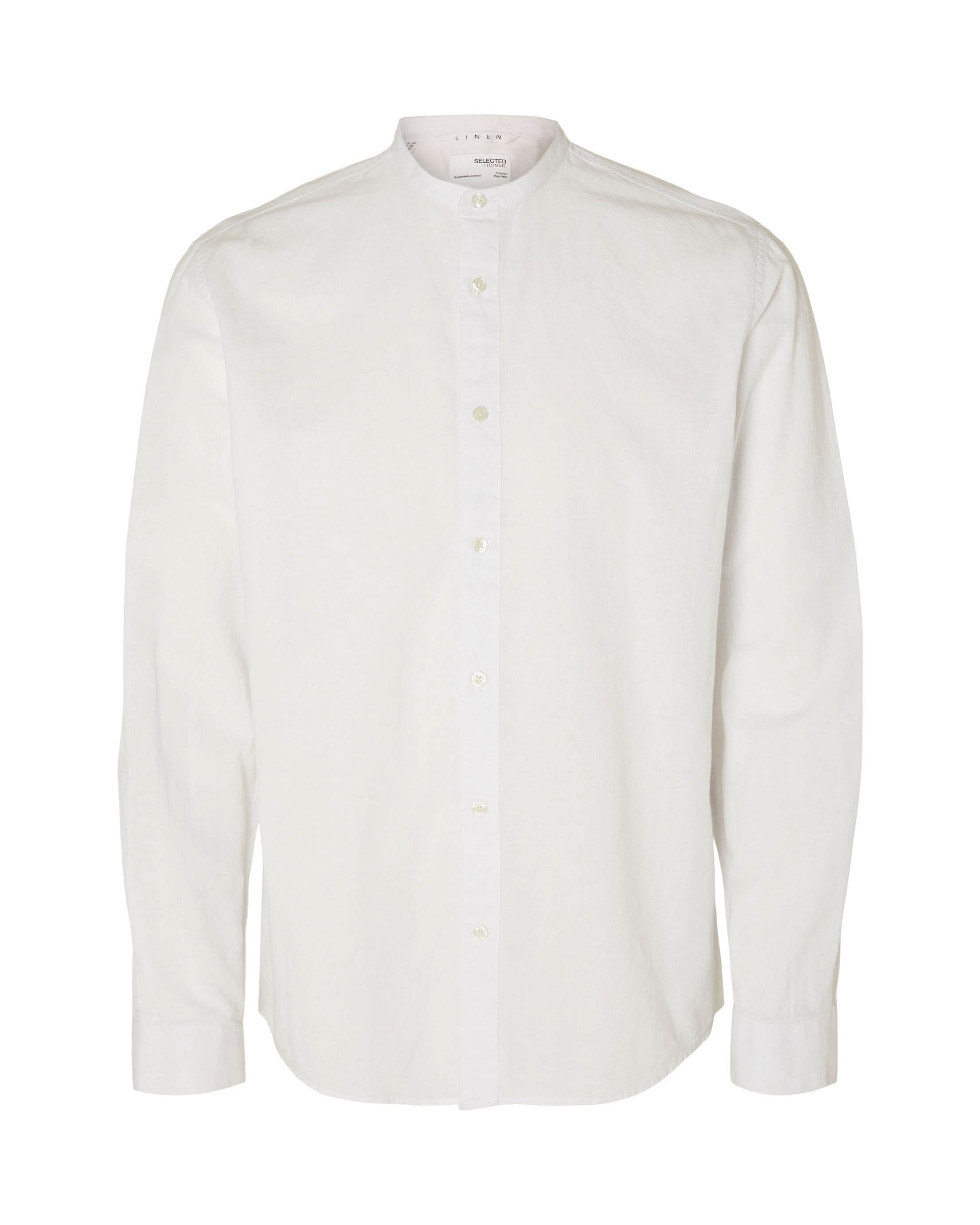 Camicia coreana bianca in misto cotone e lino