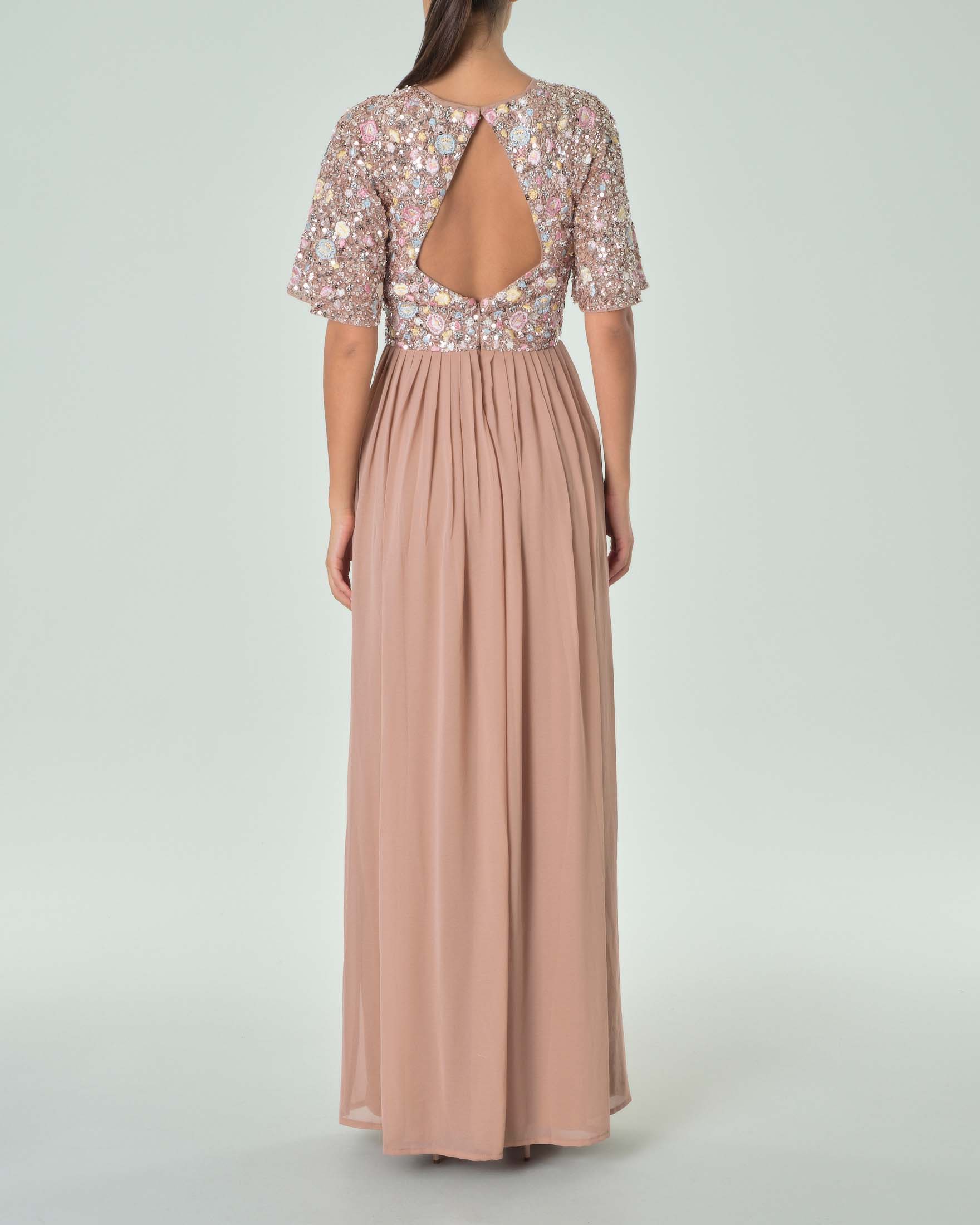 Xmiral Abito Lungo In Pizzo Con Paillettes E Spacco Profondo A V – Maniche A 5/4, Sexy E Elegante, Per Matrimoni E Banchetti, Taglie Forti