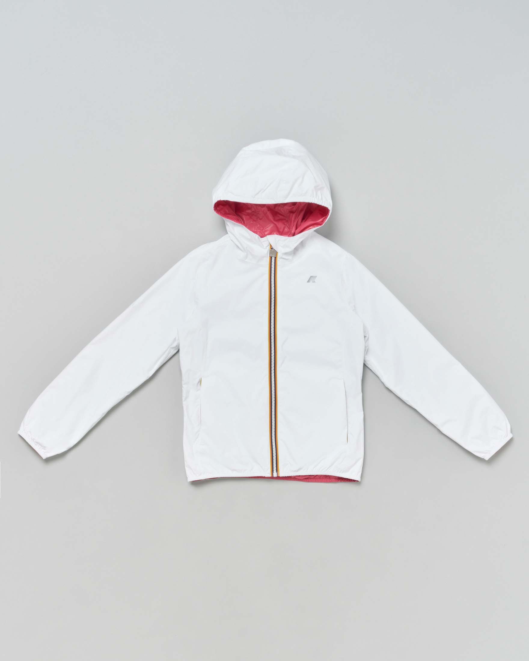 Giubbino P. Lily bianco in nylon reversibile in rosa lucido con cappuccio fisso