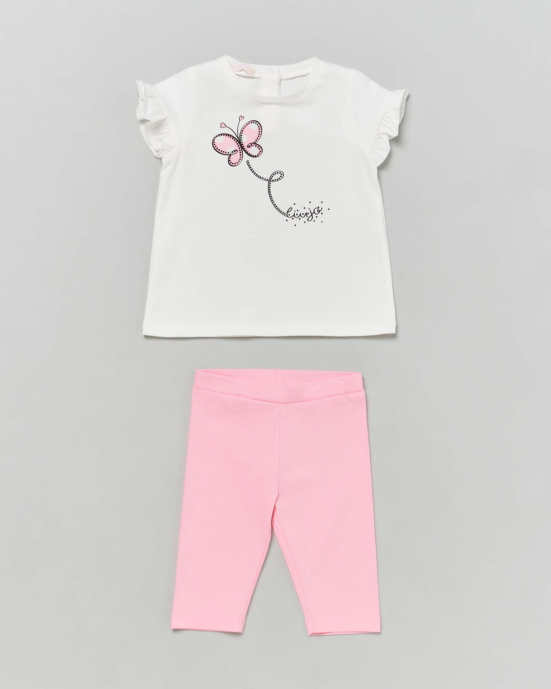 Completo in cotone stretch Liu-Jo composto da t-shirt bianca e leggins rosa 