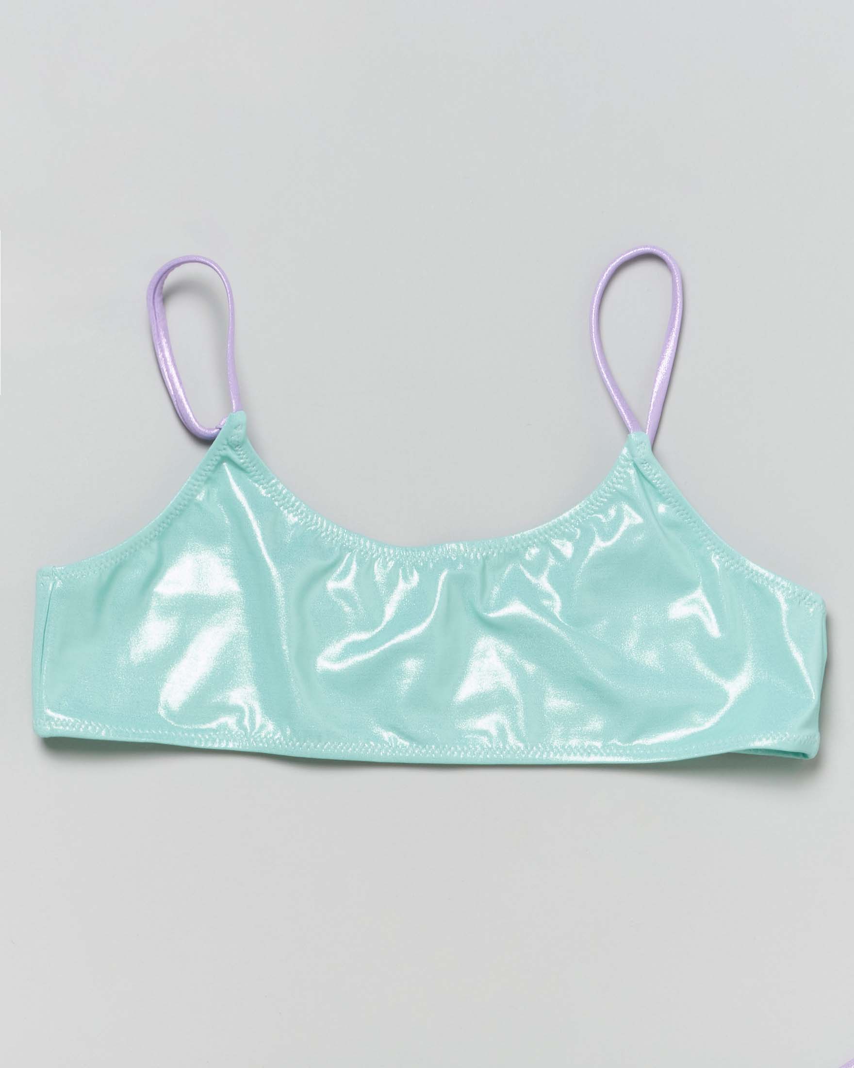 Bikini Jaiden a bralette verde acqua metallizzato con lacci lilla  image