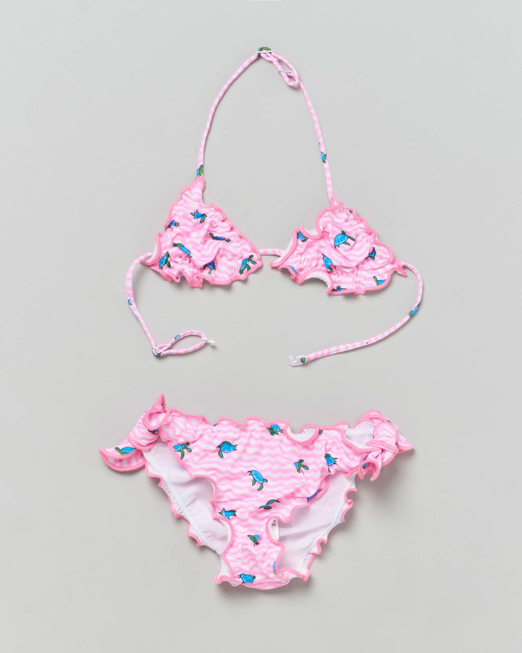 Bikini Cris MC2 Saint Barth a triangolo in fantasia a onde rosa con stampa tartarughe colorate 