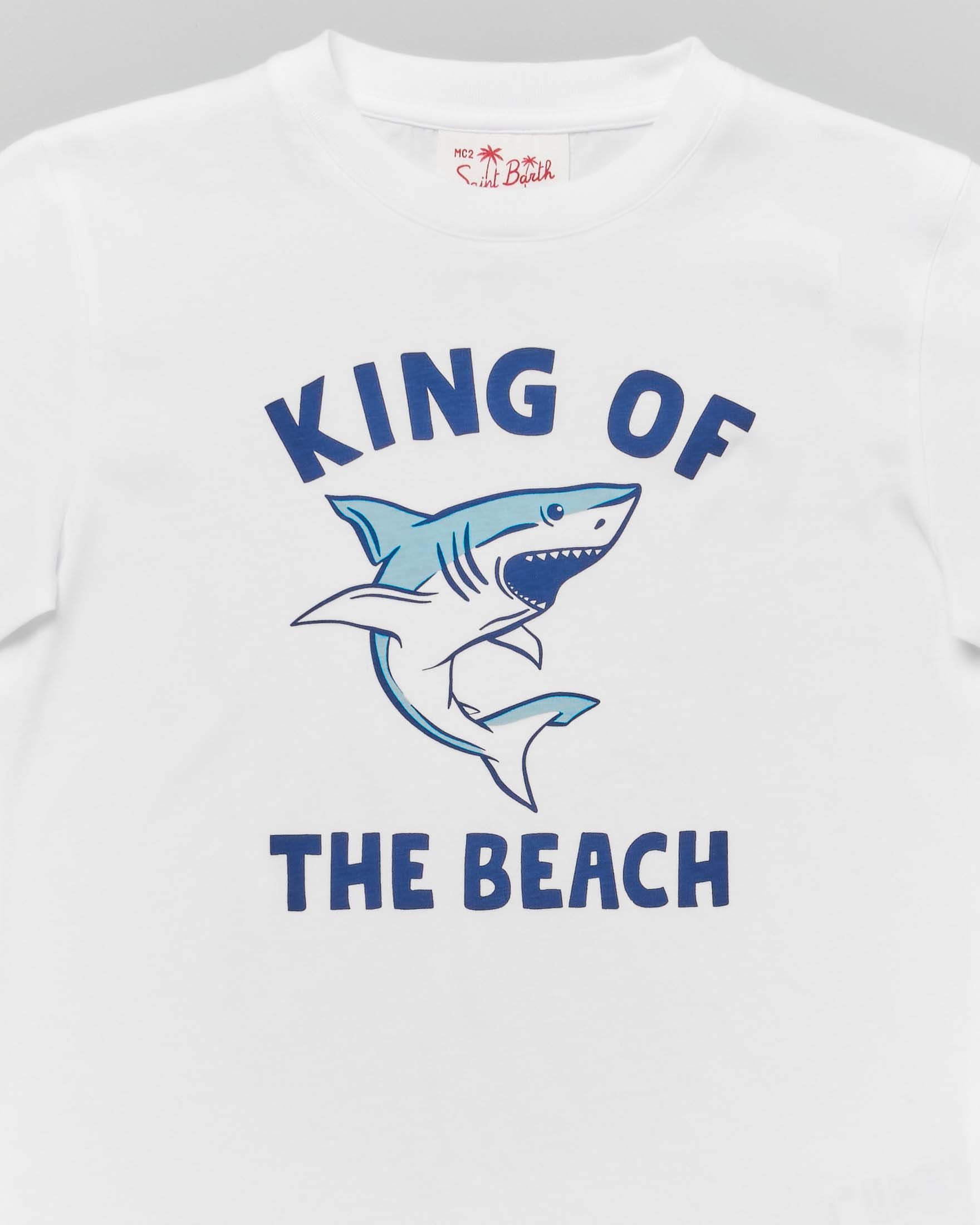T-shirt bianca MC2 Saint Barth in cotone a maniche corte con stampa squalo e scritte  image