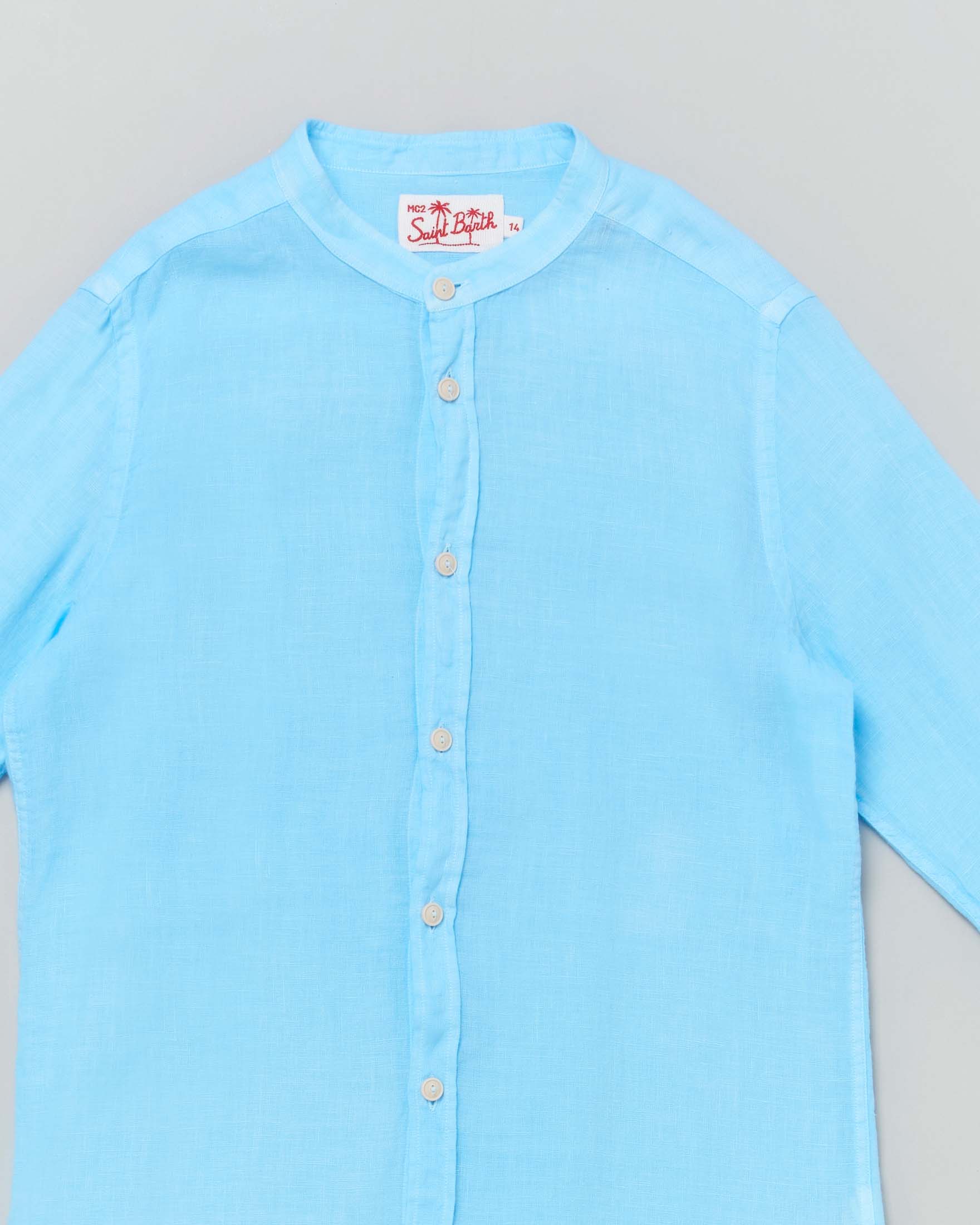 Camicia azzurra MC2 Saint Barth alla coreana in cotone  image