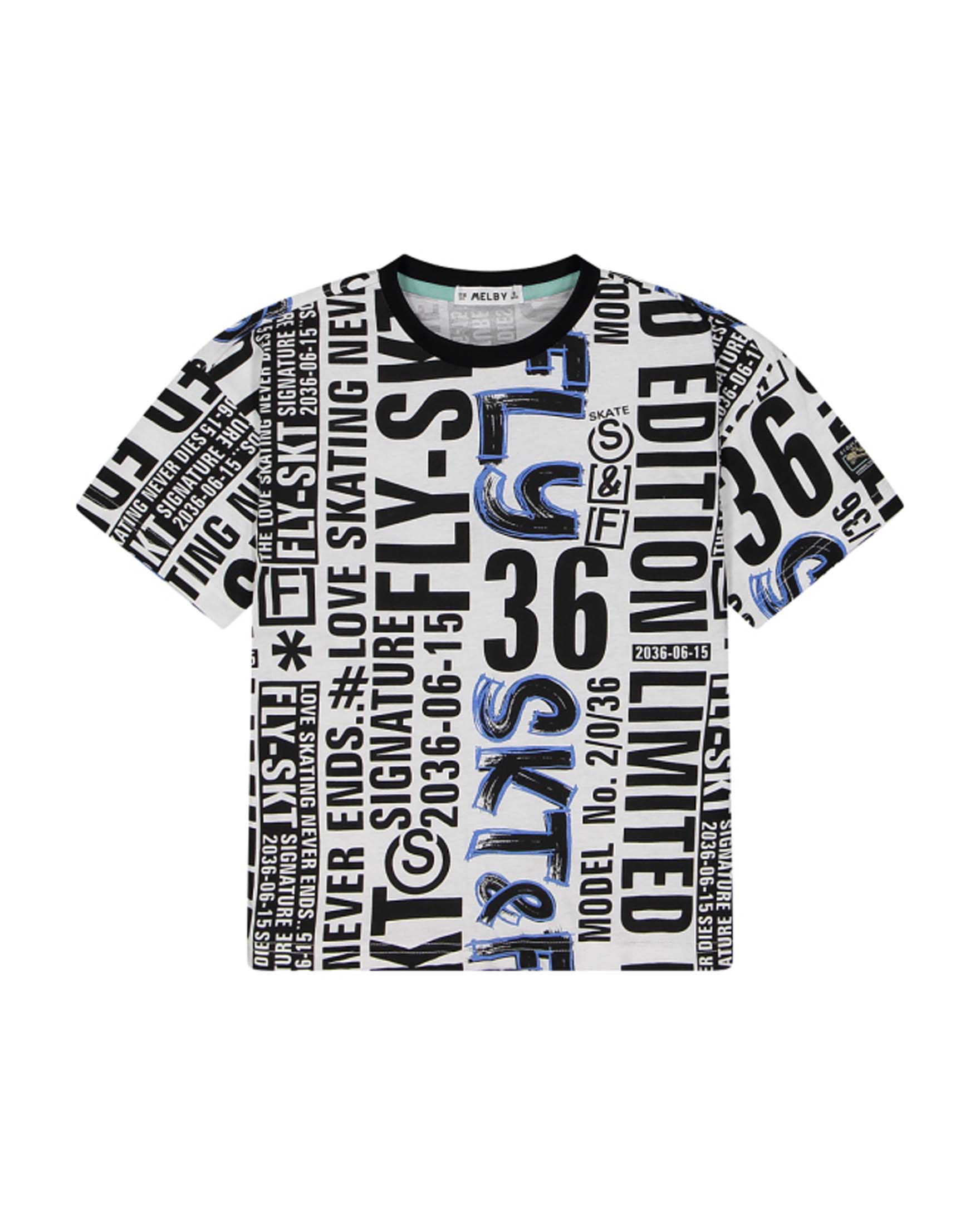 T-shirt bianca con stampa scritte nere a maniche corte