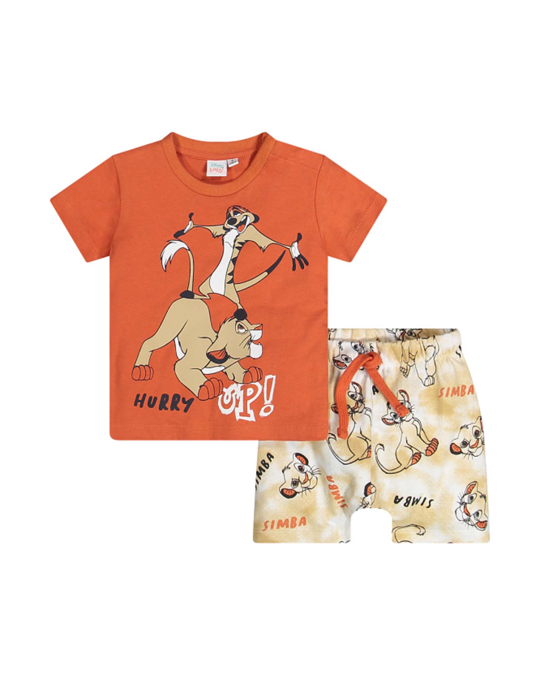 Completo coccio in felpa di cotone a fantasia Simba e Timon