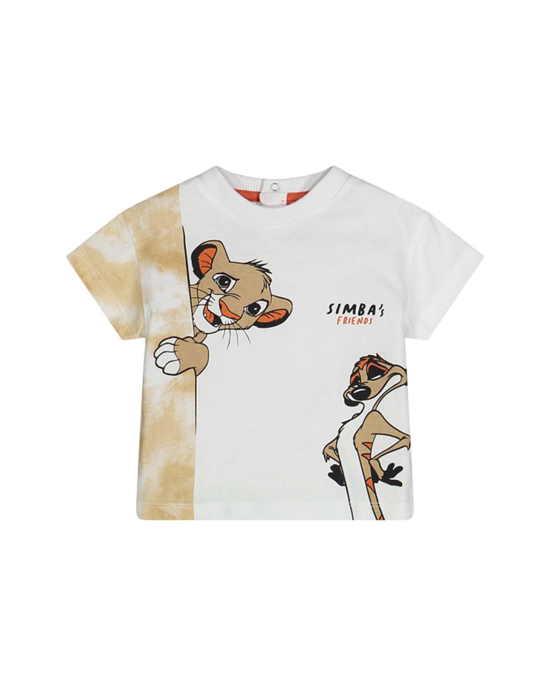 T-shirt bianca in cotone con stampa Simba e Timon a maniche corte