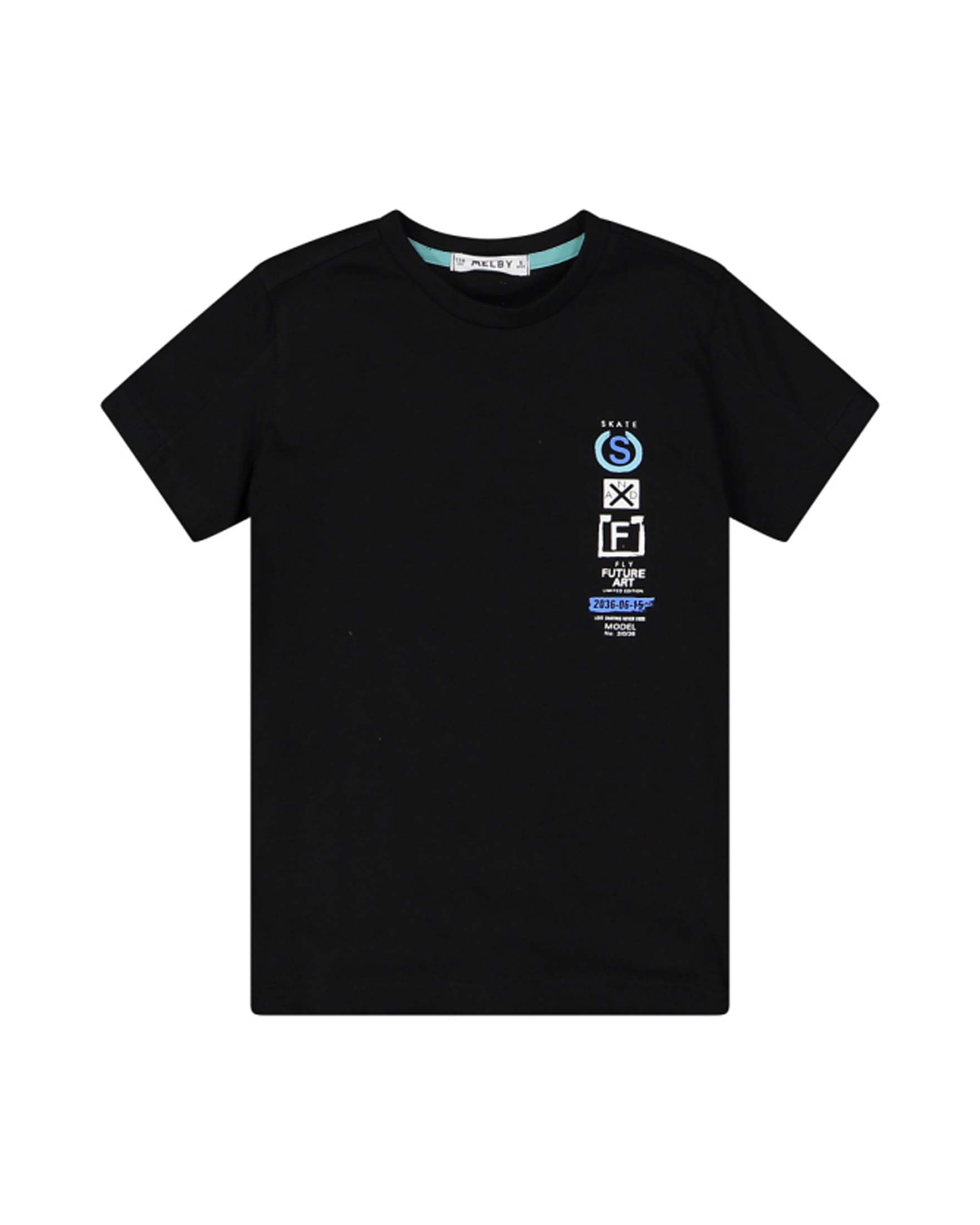 T shirt nera in cotone con stampa skater e maniche corte 8 14 anni