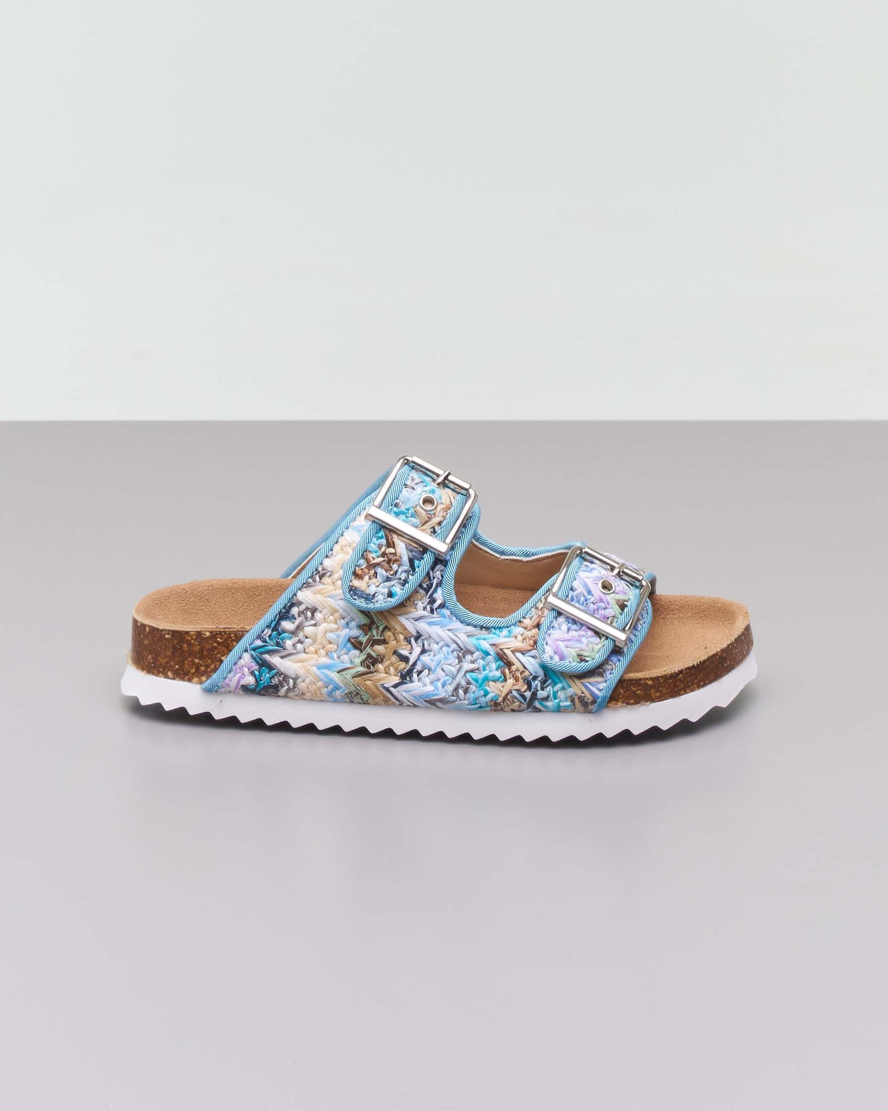 Sandalo Colors of California in rafia sui toni azzurri con fibbie