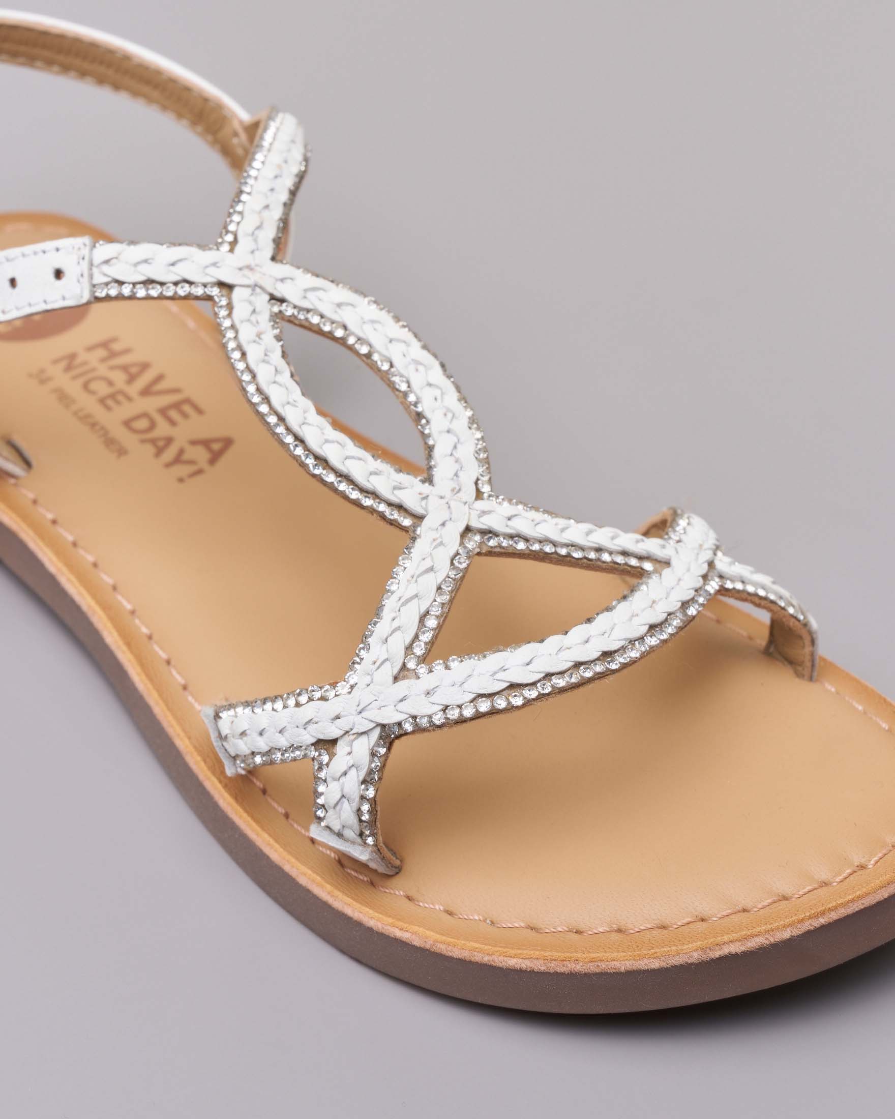 Sandali bianchi Gioseppo in pelle intrecciata con strass e cinturino  image