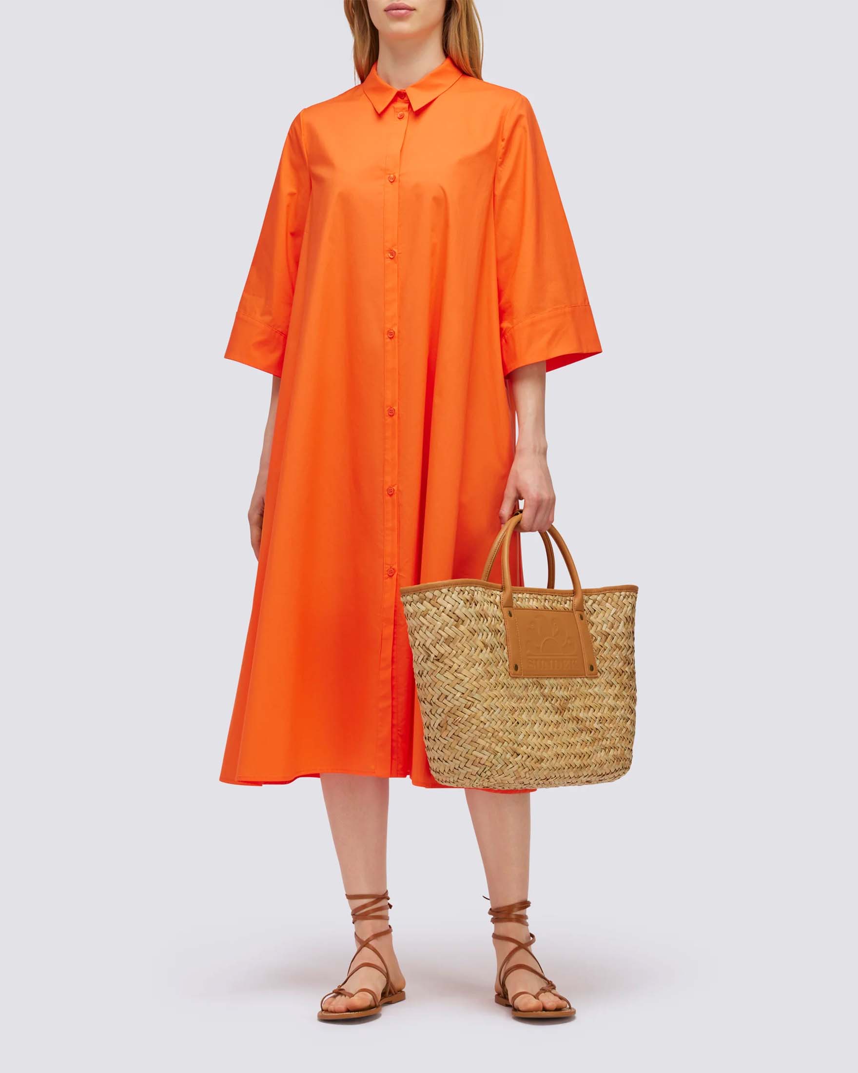 Borsa Sundek in paglia color naturale con inserto logato e profili in similpelle color cuoio image