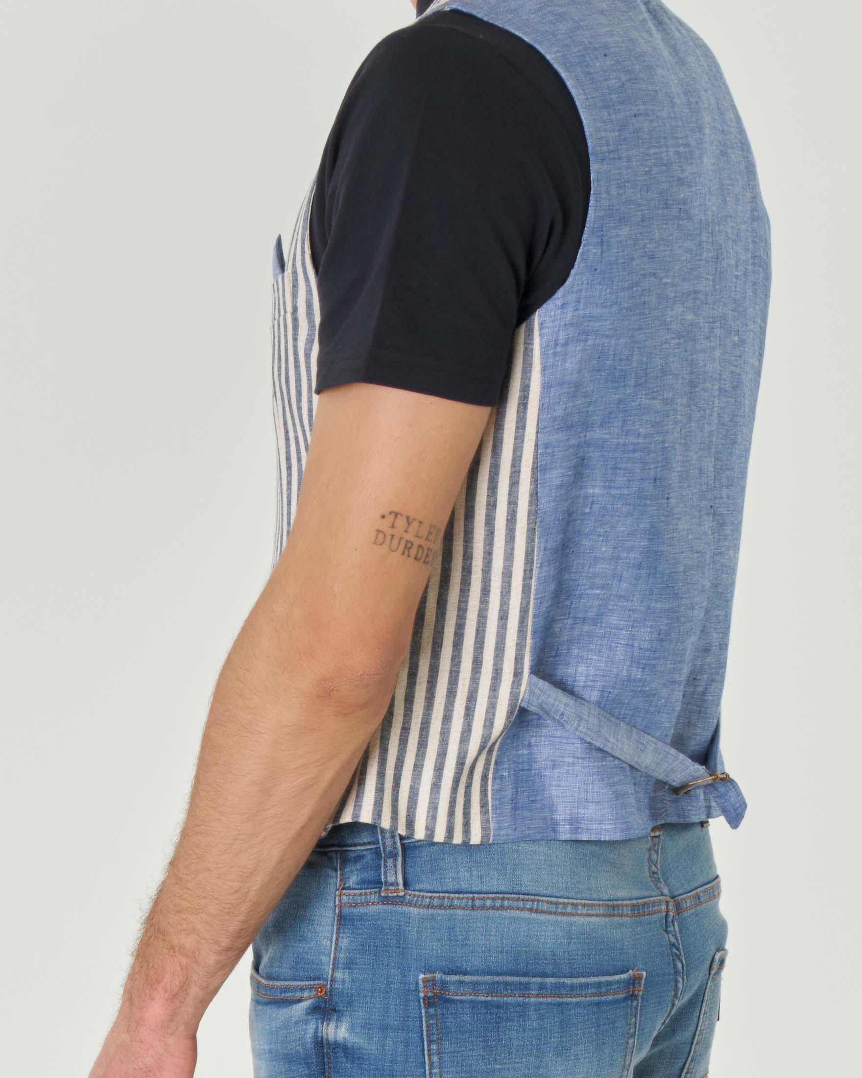 Gilet in misto lino e cotone a righe panna e blu image