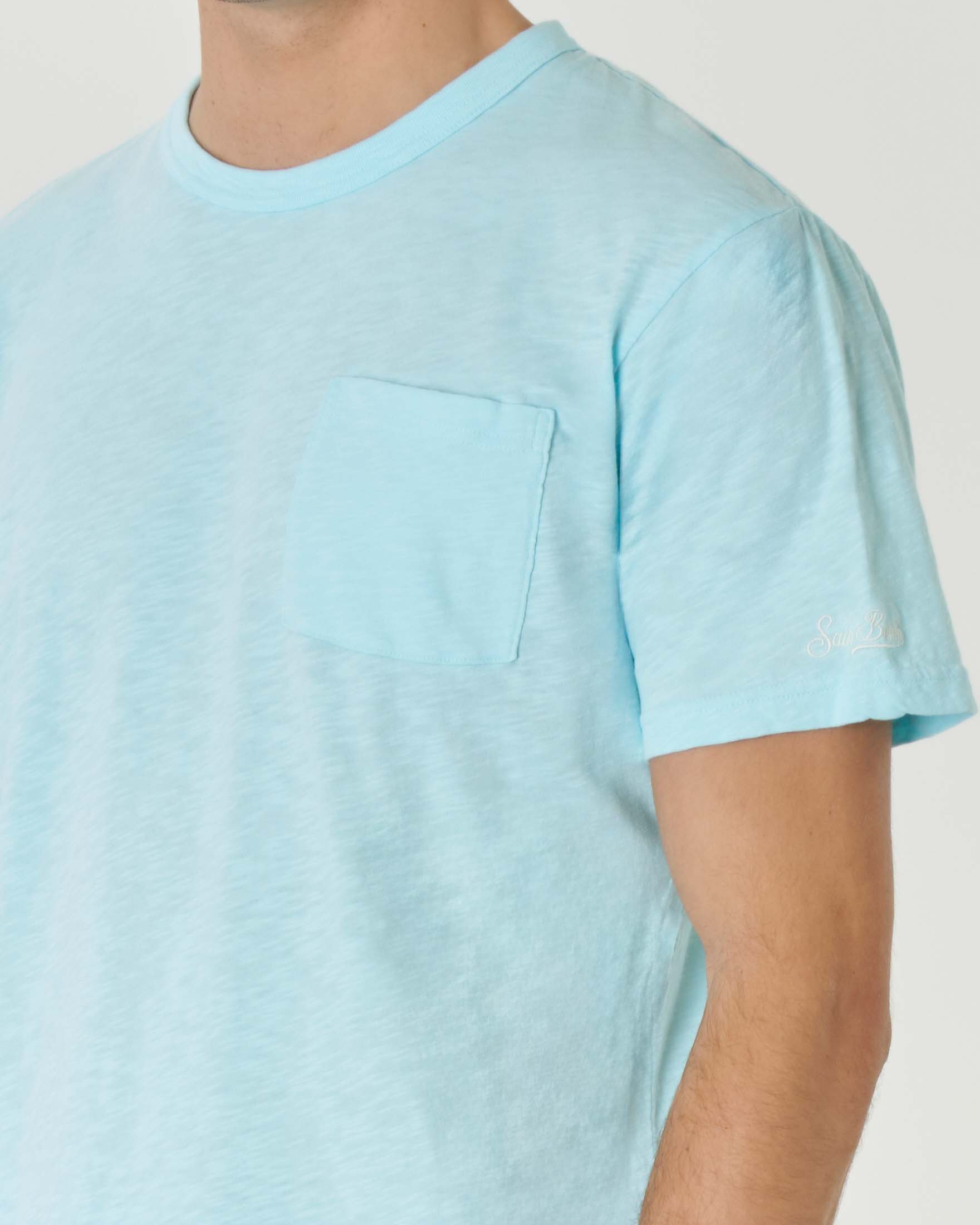 T-shirt azzurra MC2 Saint Barth mezza manica in puro cotone fiammato con taschino sul petto image