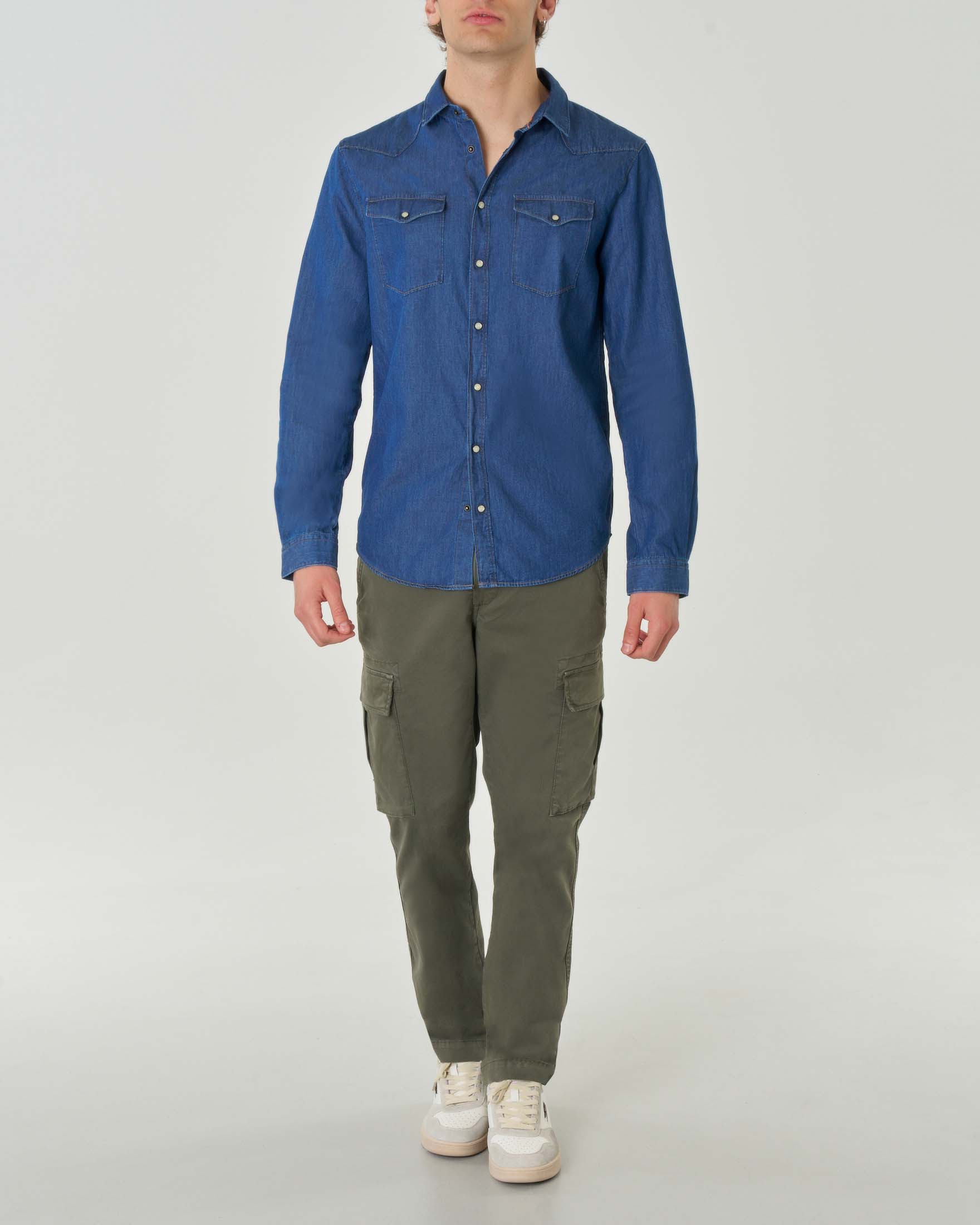 Camicia western My Stuff in denim di puro cotone lavaggio medio stone washed