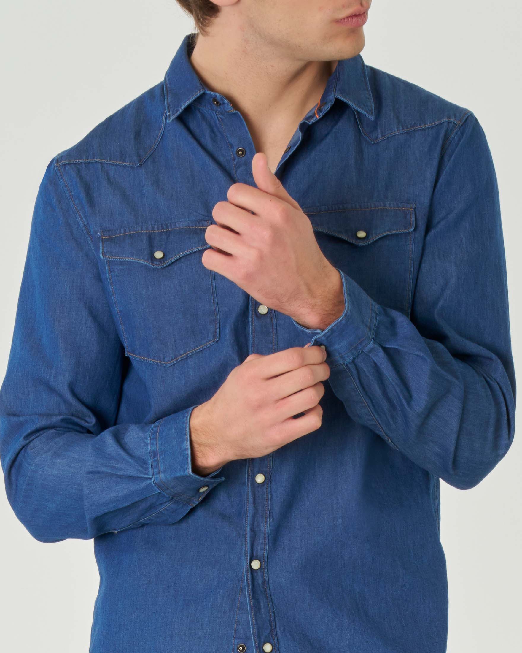 Camicia western My Stuff in denim di puro cotone lavaggio medio stone washed image
