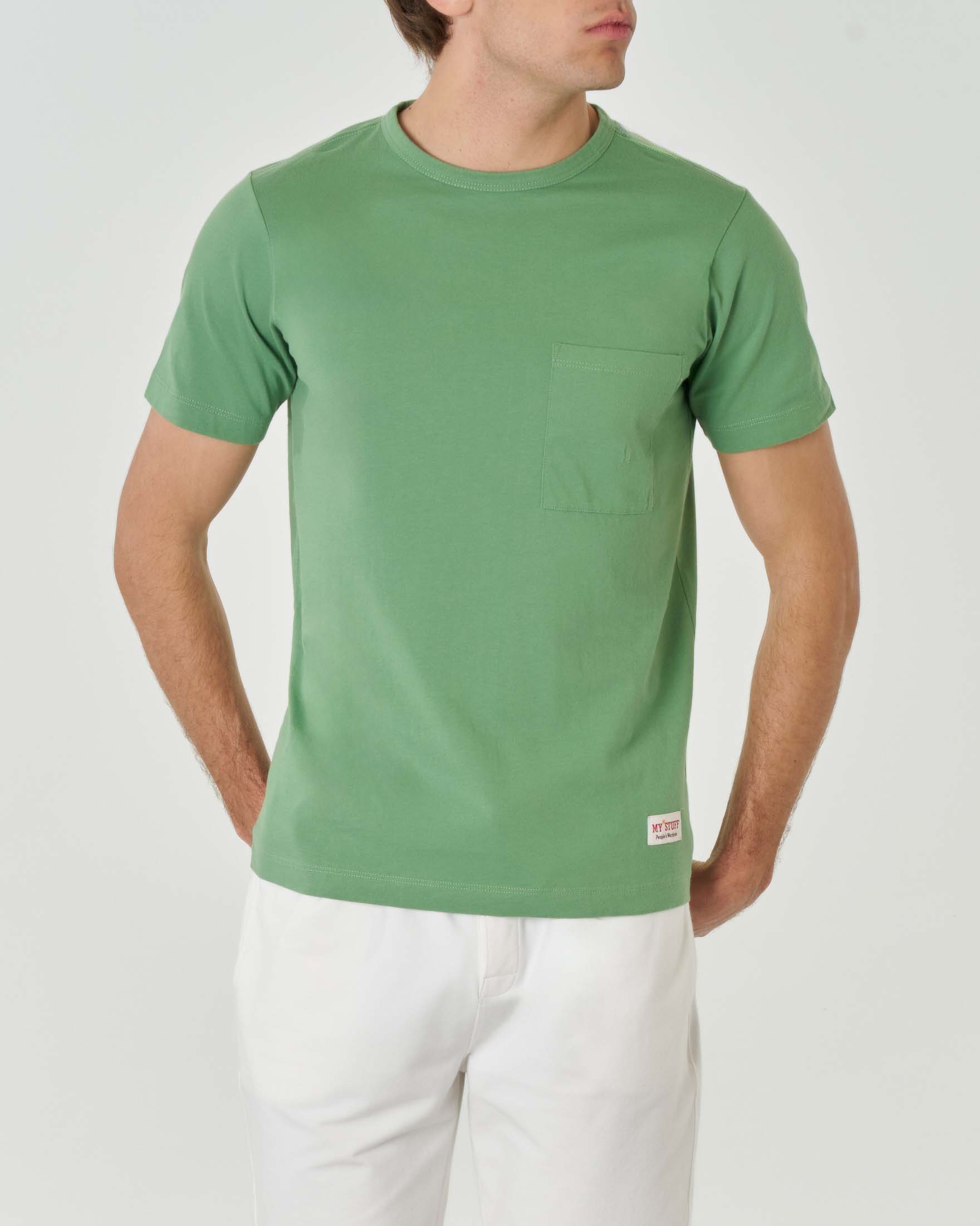 My Stuff — T-shirt verde mezza manica in pima cotton con taschino