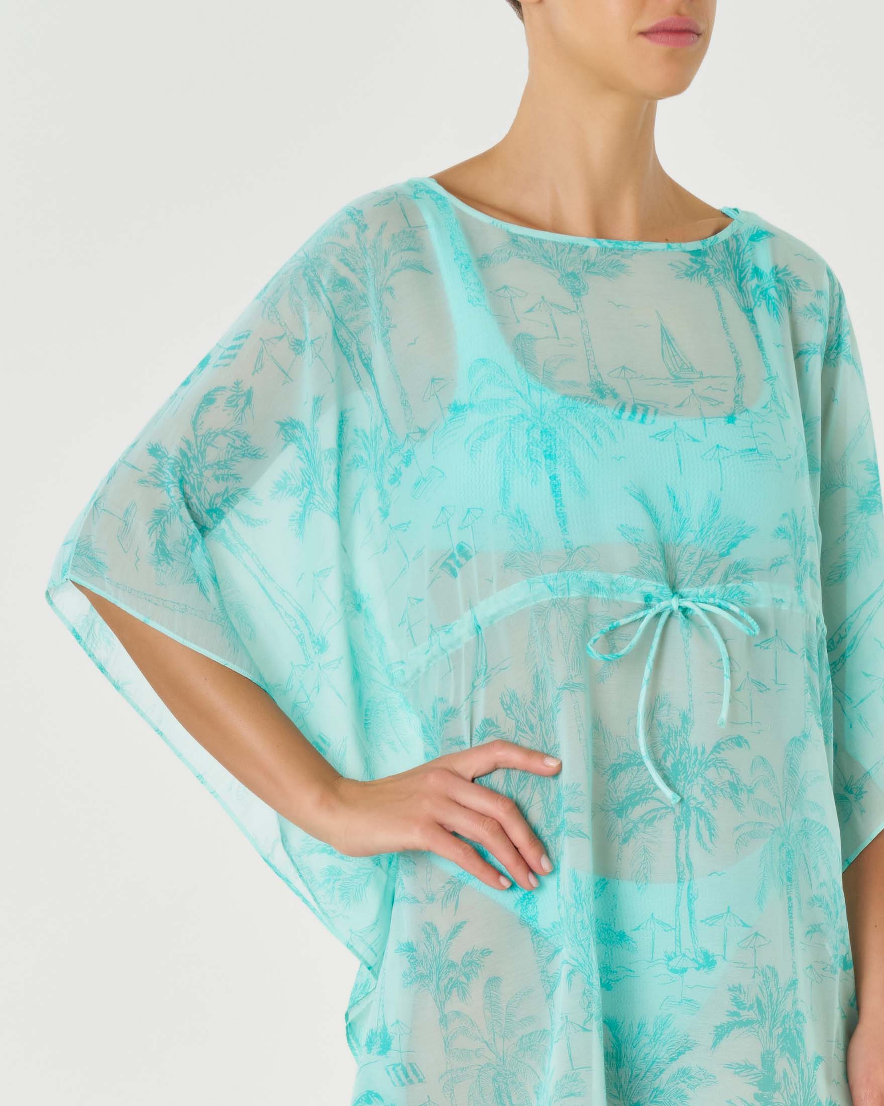 Caftano MC2 Saint Barth color acqua a fantasia Saint Barth in cotone e seta con coulisse in vita image