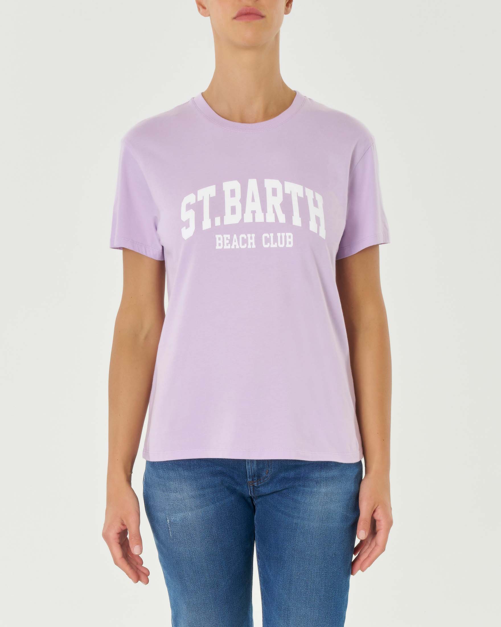 T-shirt MC2 Saint Barth lilla in puro cotone vestibilità regular con stampa maxi logo bianca sul davanti