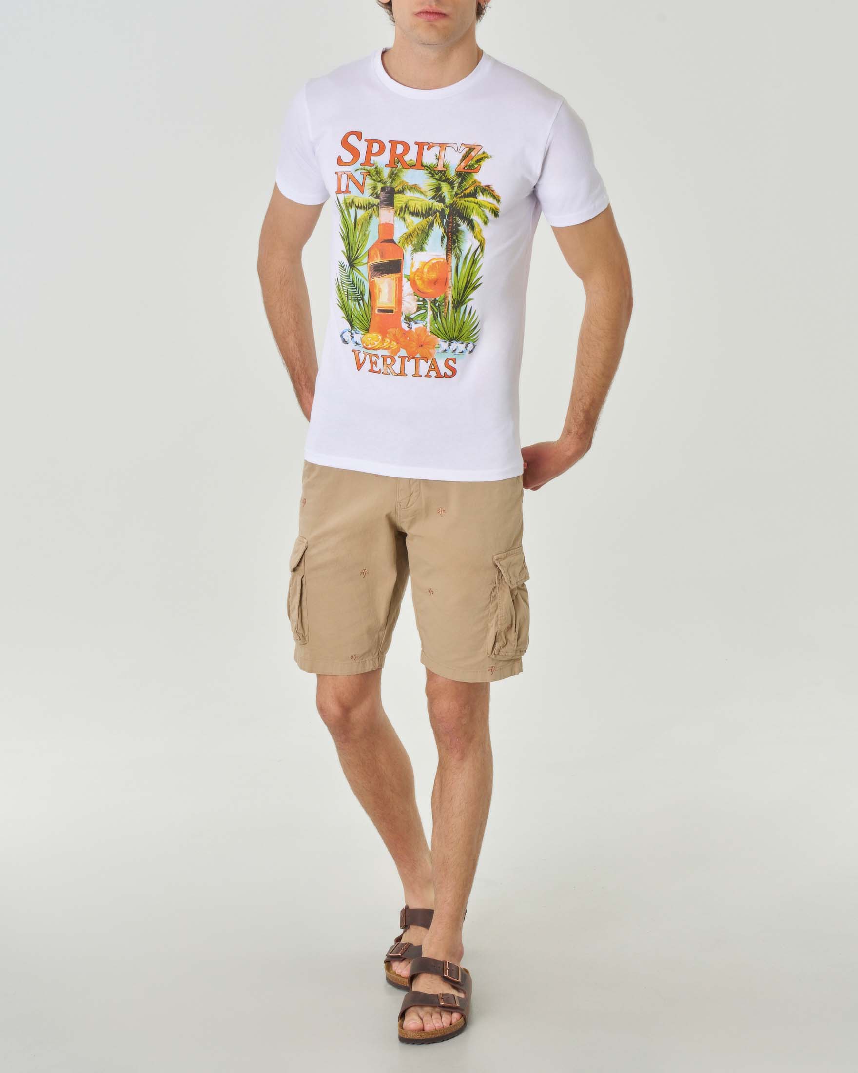 T-shirt bianca girocollo in puro cotone con maxi stampa Spritz