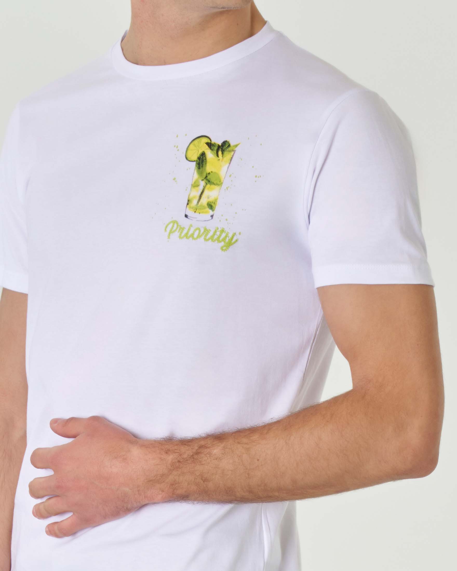 T-shirt bianca girocollo in puro cotone con stampa Mojito sul petto image