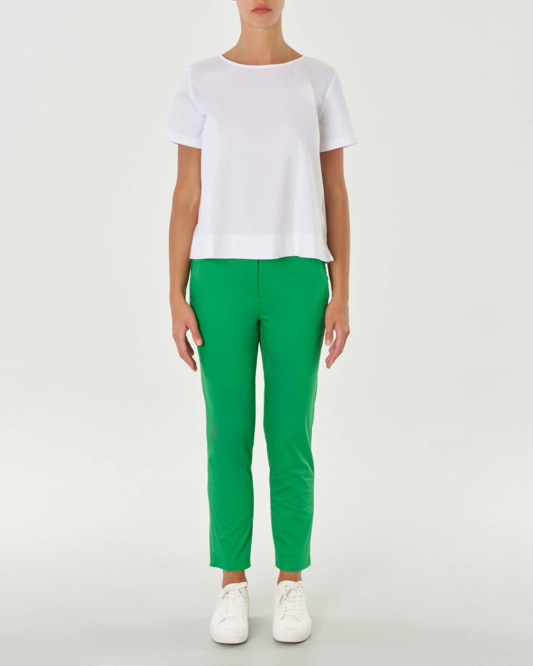 Pantaloni verde brillante slim in popeline di cotone