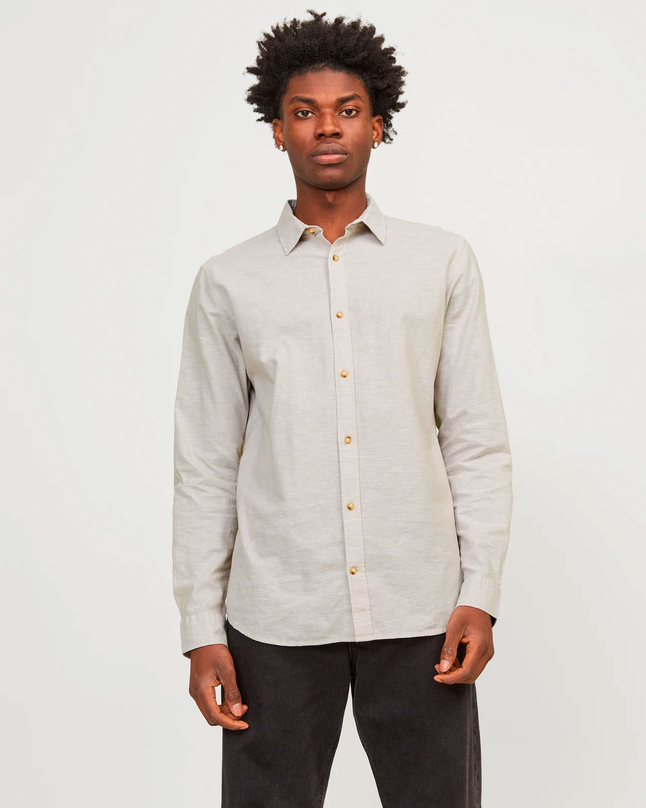 Camicia beige in misto cotone e lino