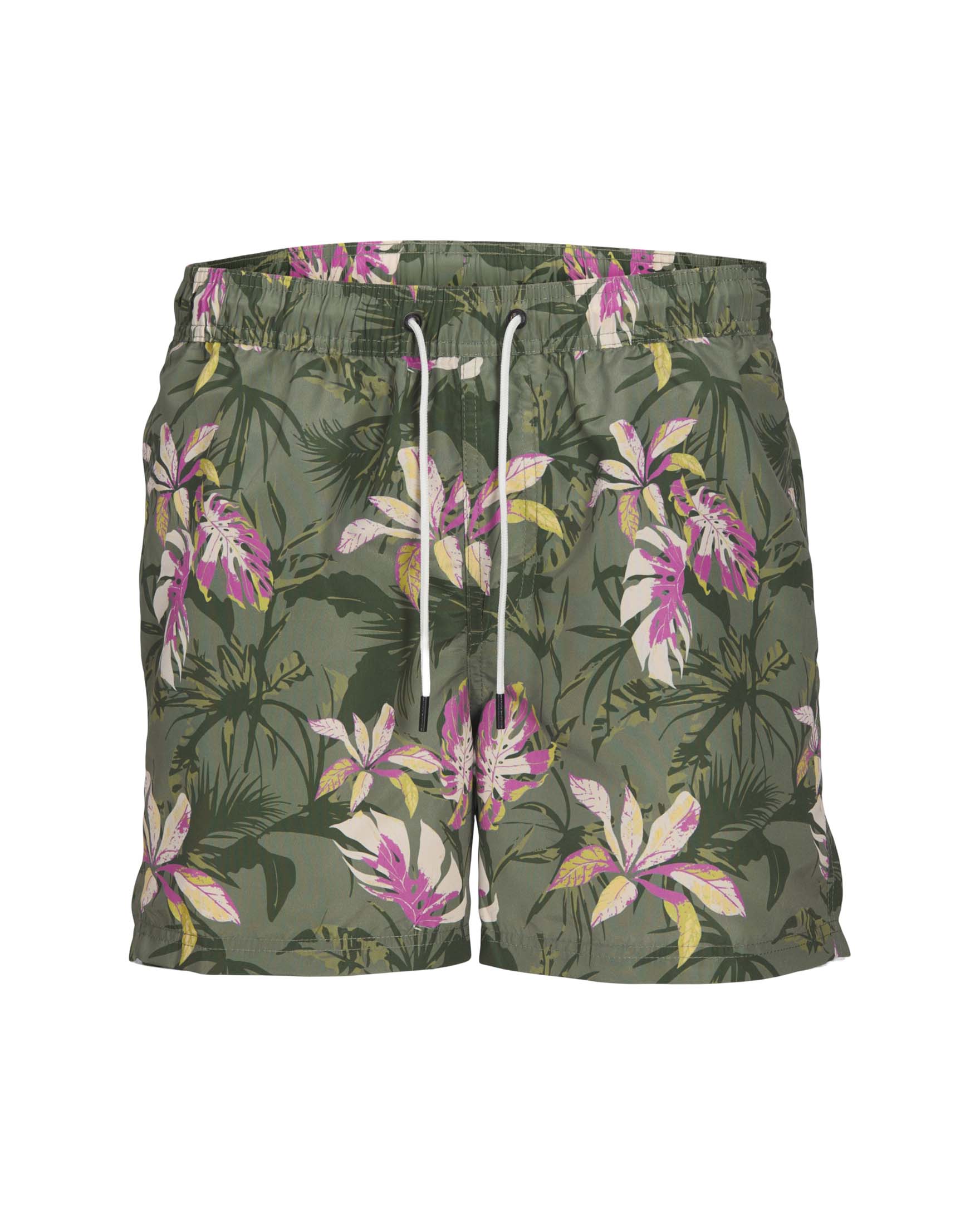 Boxer mare verde militare con fantasia floreale fucsia