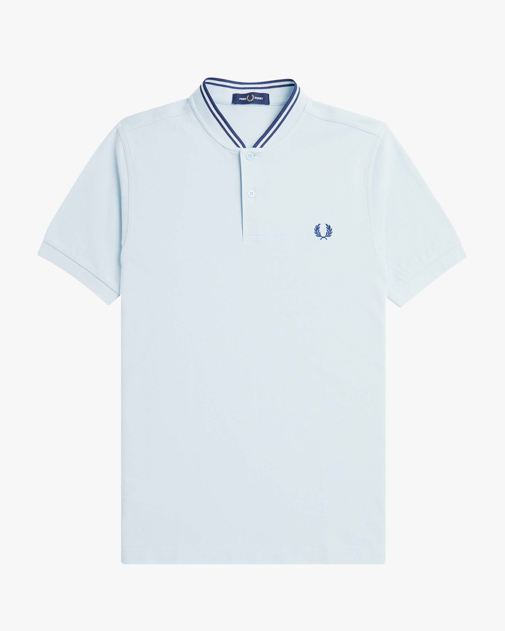 Polo mezza manica azzurra con colletto a coreana e bordino blu