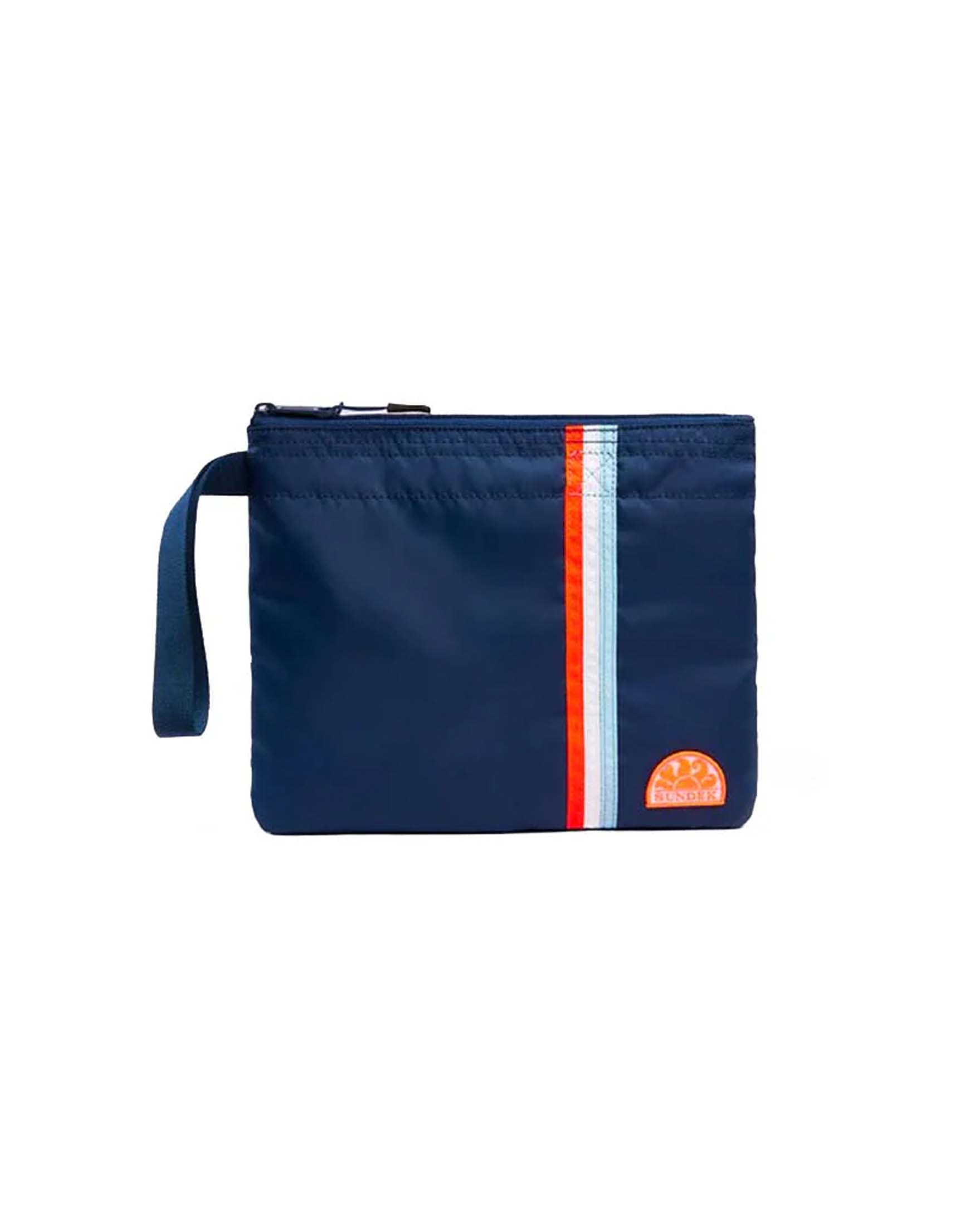 Pochette mare blu in nylon taffetà con fascia arcobaleno