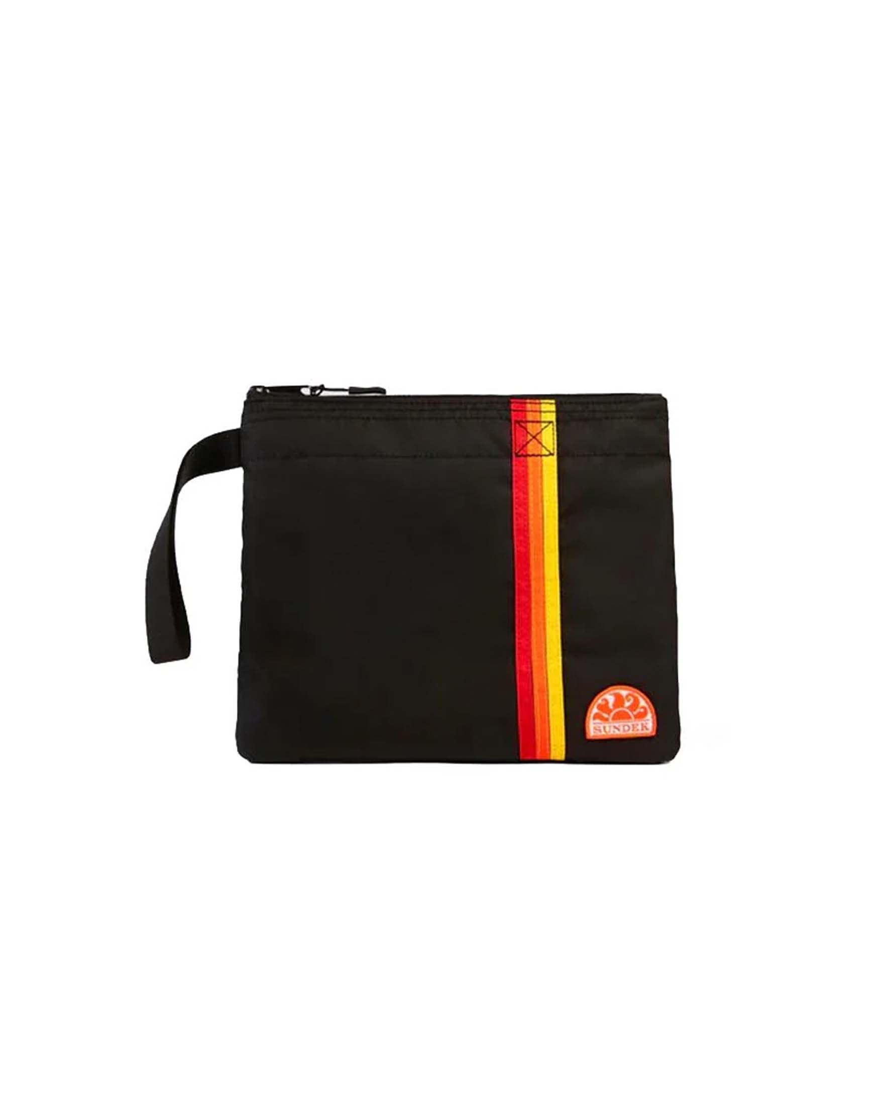 Pochette mare nera Sundek in nylon taffetà con fascia arcobaleno