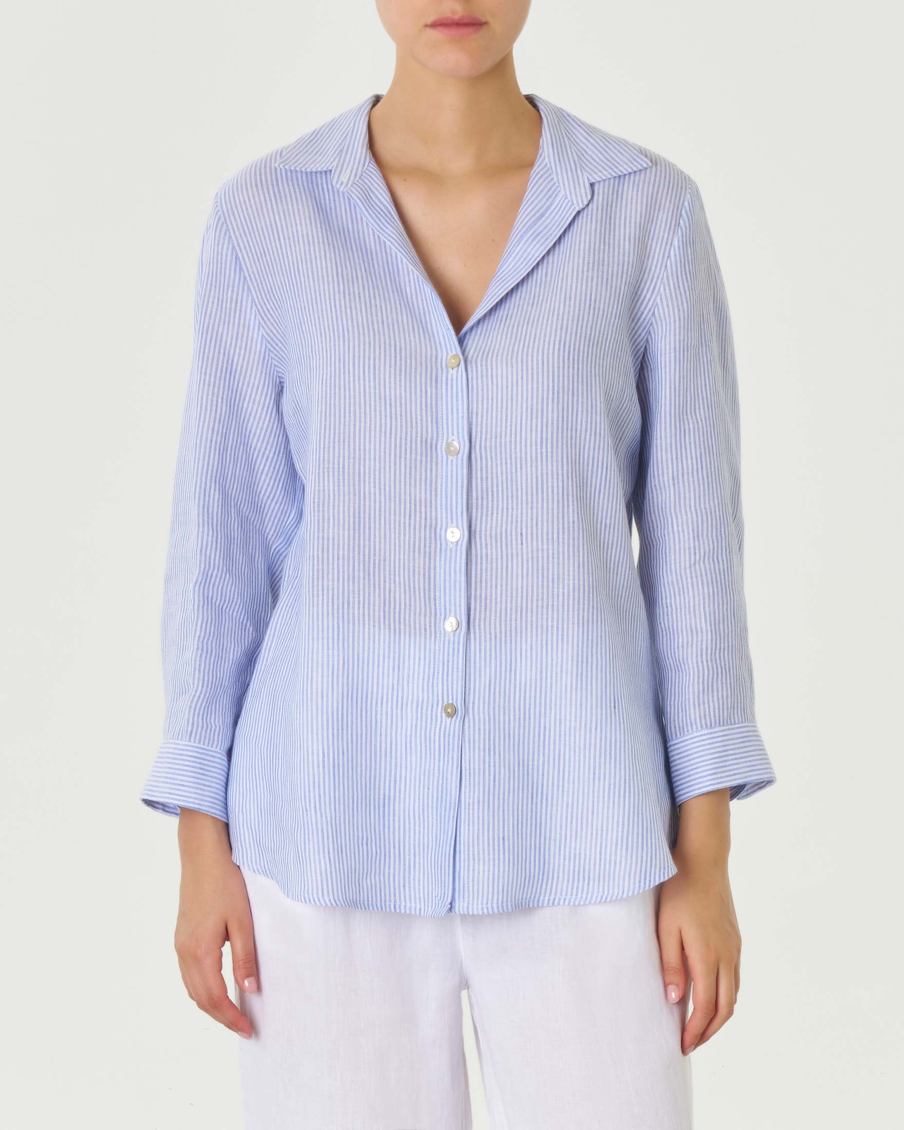 Rennes Camicia In Misto Lino Melange Azzurra