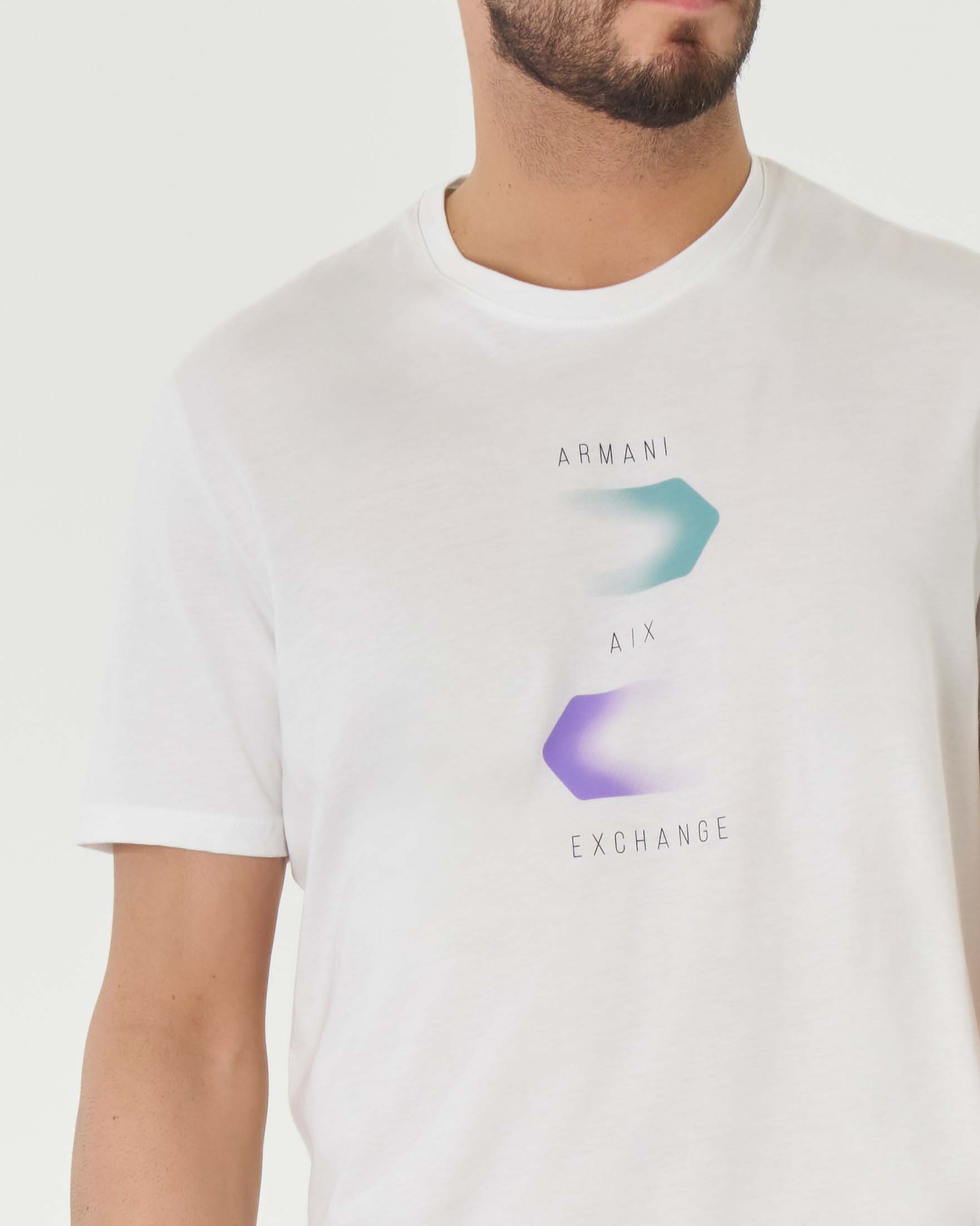 T-shirt bianca mezza manica in pima cotton con frecce colorate e logo image