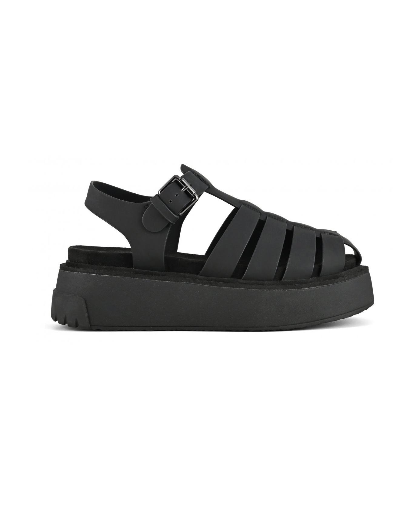 Sandalo nero fisherman con zeppa alta e cinturino alla caviglia regolabile image