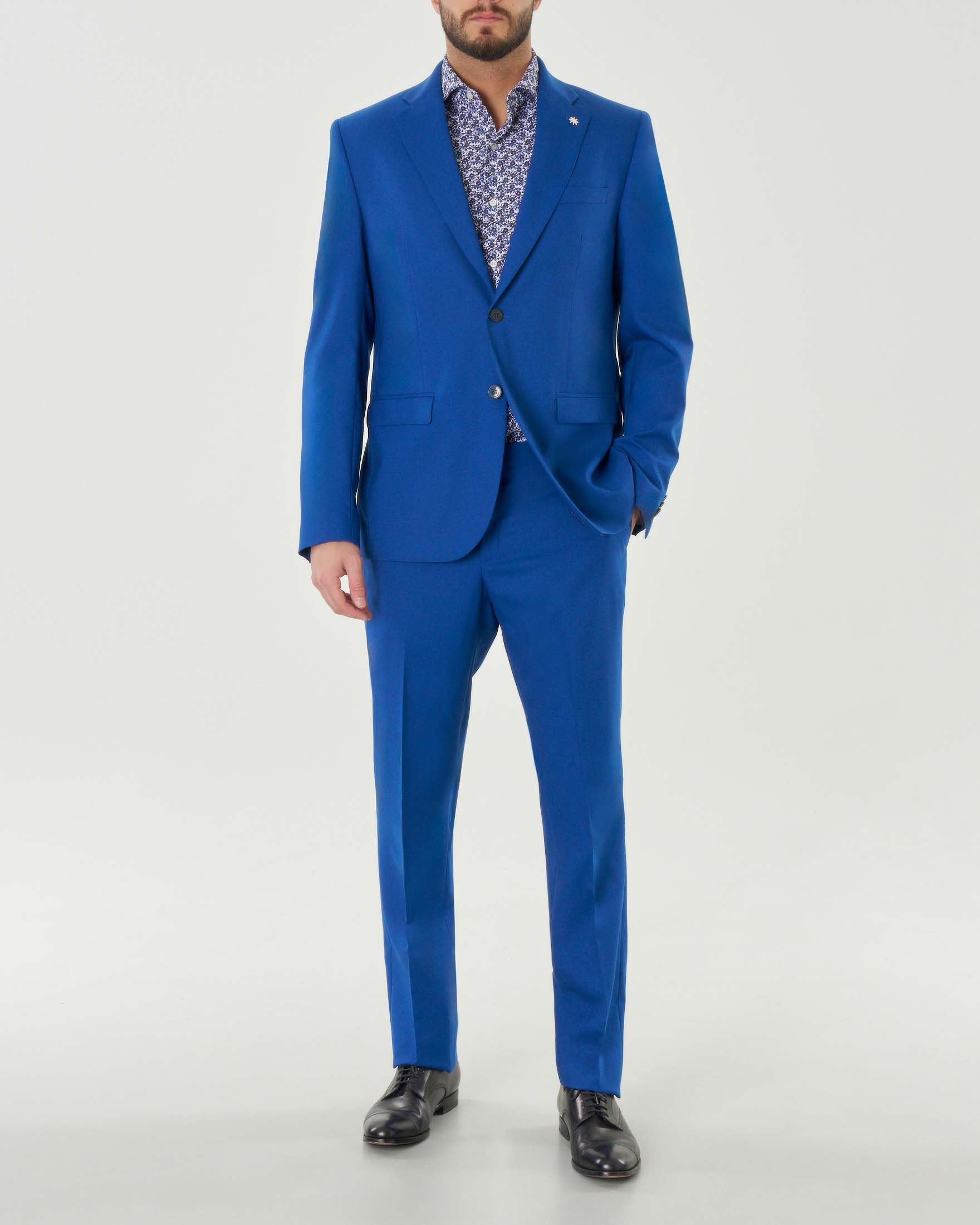 Abito blu royal in tela di lana stretch fil à fil