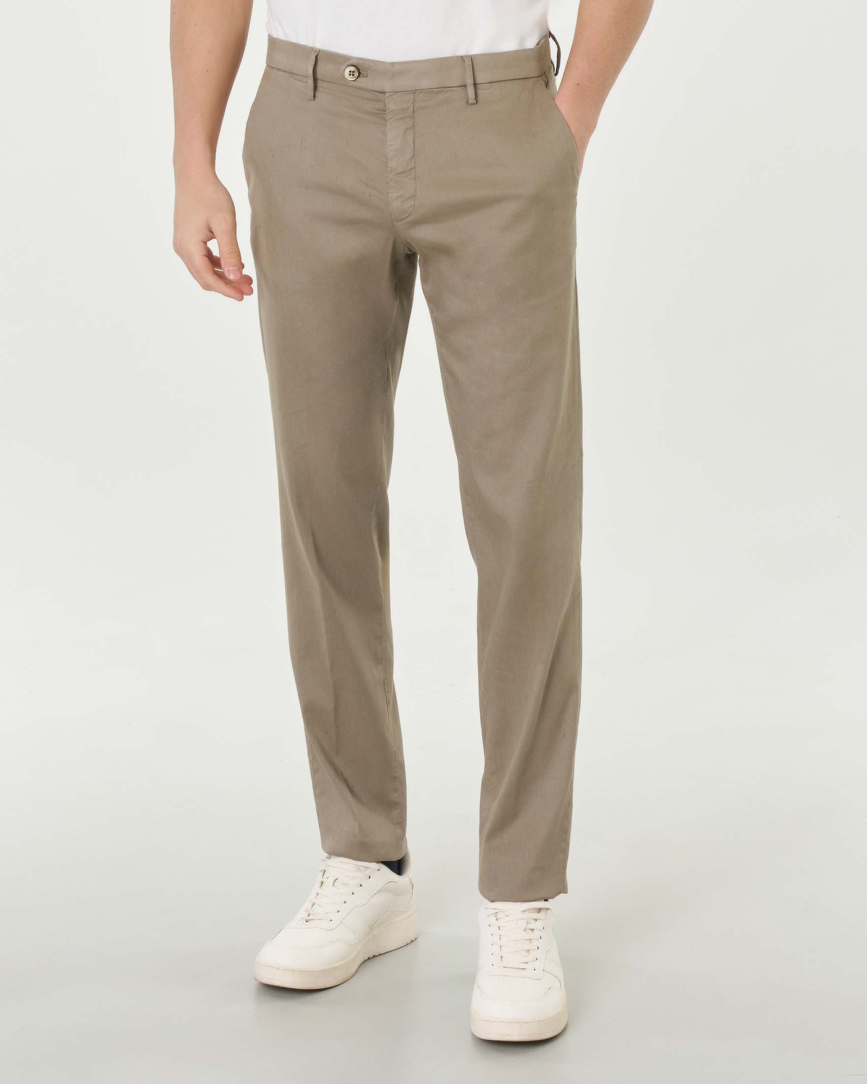 Pantalone chino Brad fango in misto lino e cotone stretch