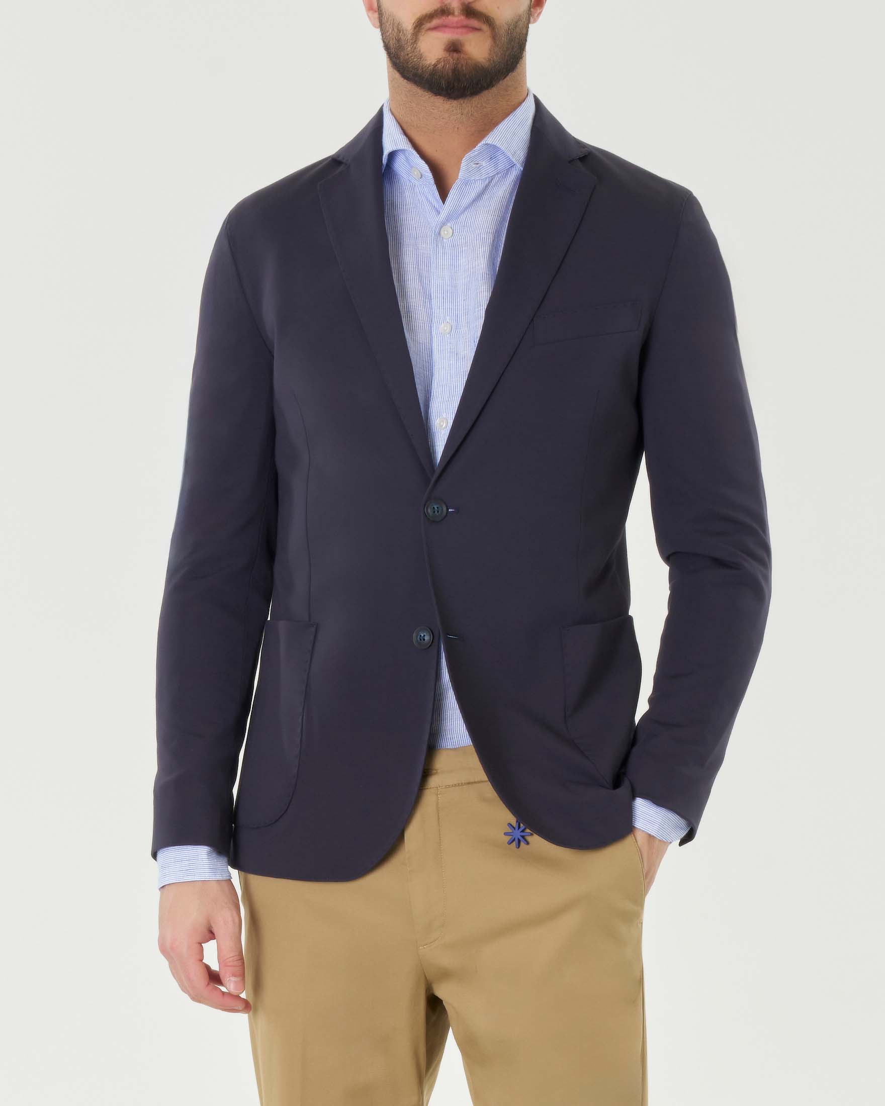 Blazer blu in leggero jersey di viscosa stretch