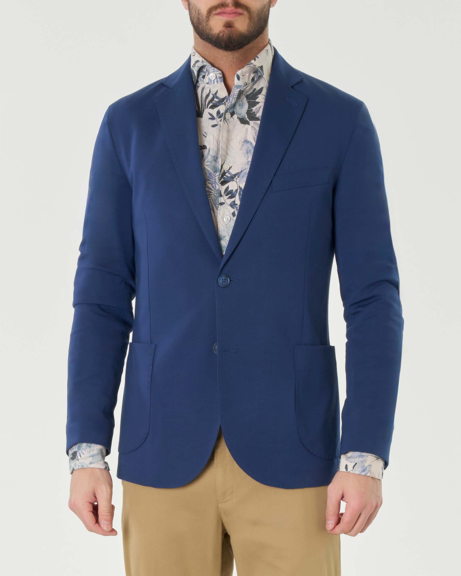 Blazer blu indaco in leggero jersey di viscosa stretch