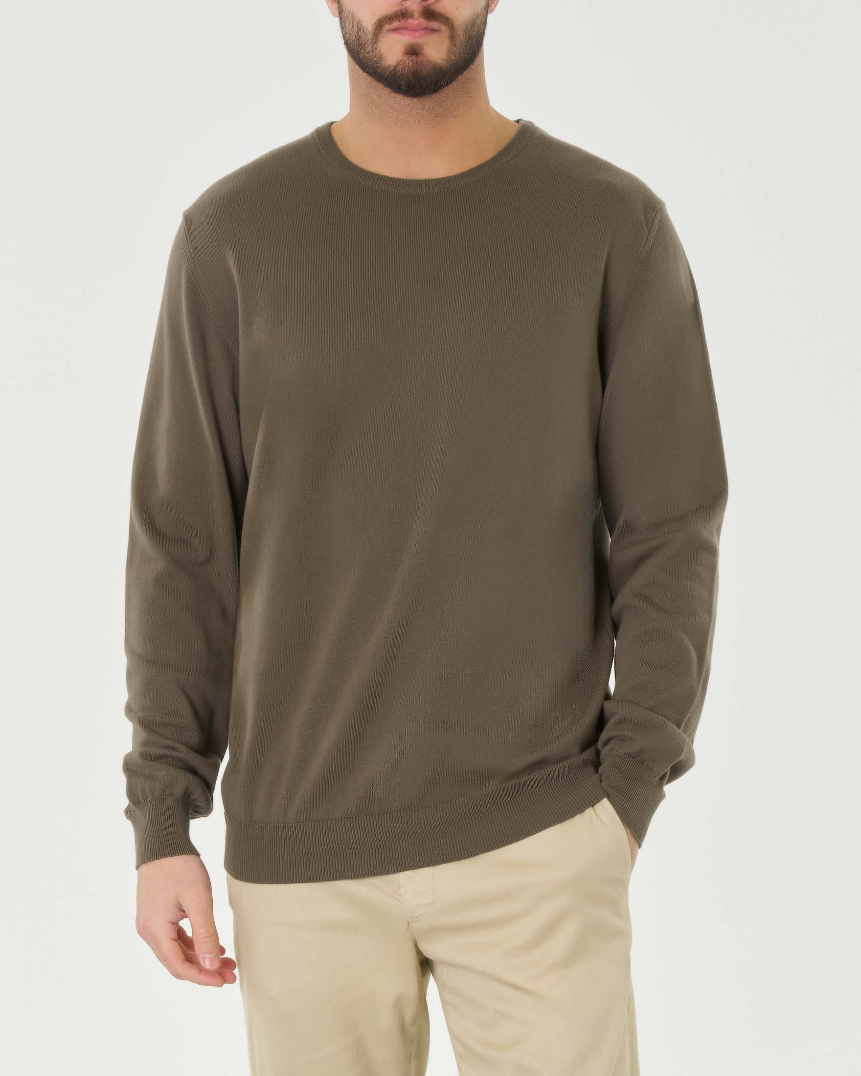 Maglia girocollo color fango Pellizzari in puro cotone made in Italy